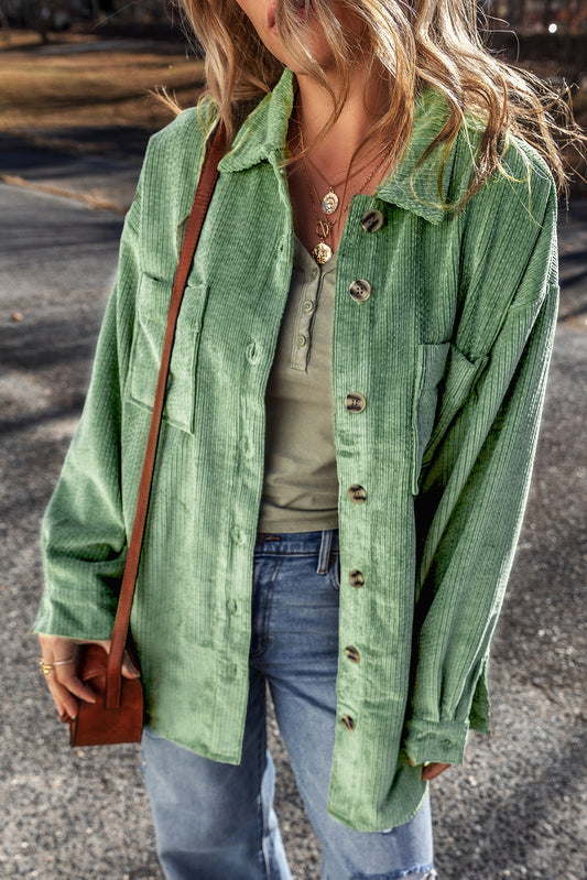 Pocketed Collared Neck Button Up Shacket-TOPS / DRESSES-[Adult]-[Female]-Mist Green-S-2022 Online Blue Zone Planet