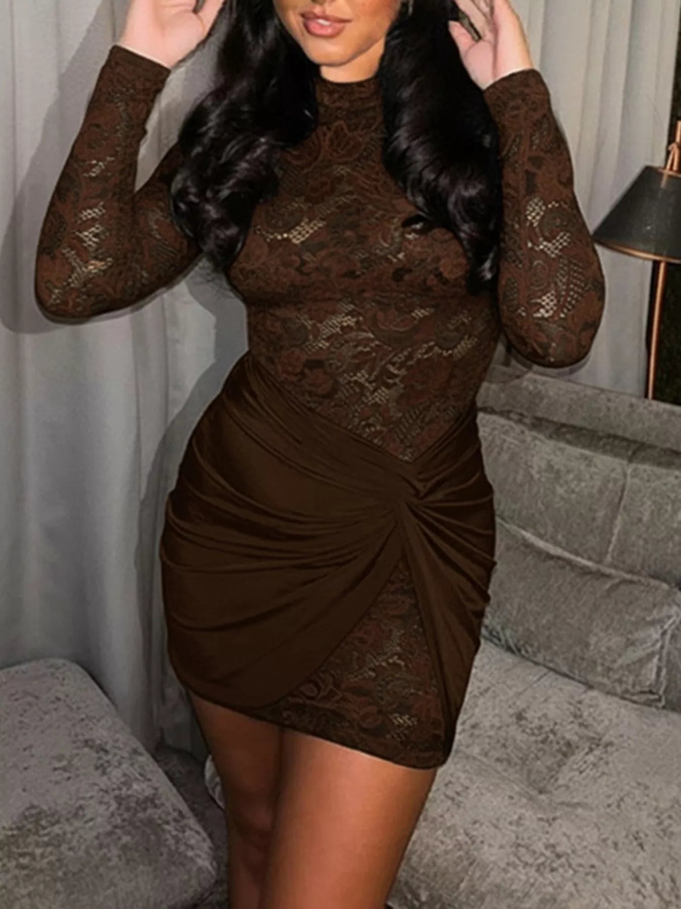Lace Long Sleeve Bodycon Mini Dress Blue Zone Planet Lace Long Sleeve Bodycon Mini Dress Blue Zone Planet