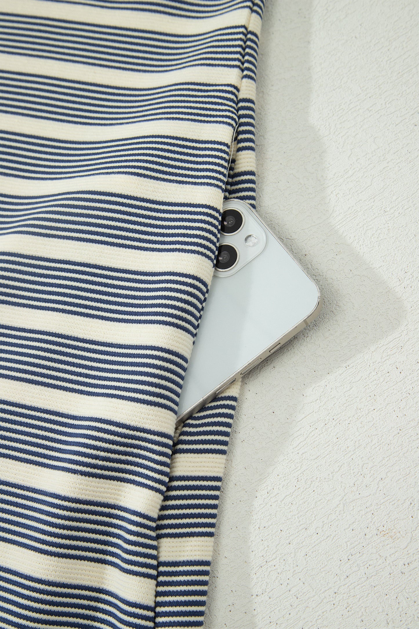 Blue Stripe Plus Size Contrast Trim Button V Neck Ruffle Sleeve Shift Dress-TOPS / DRESSES-[Adult]-[Female]-2022 Online Blue Zone Planet
