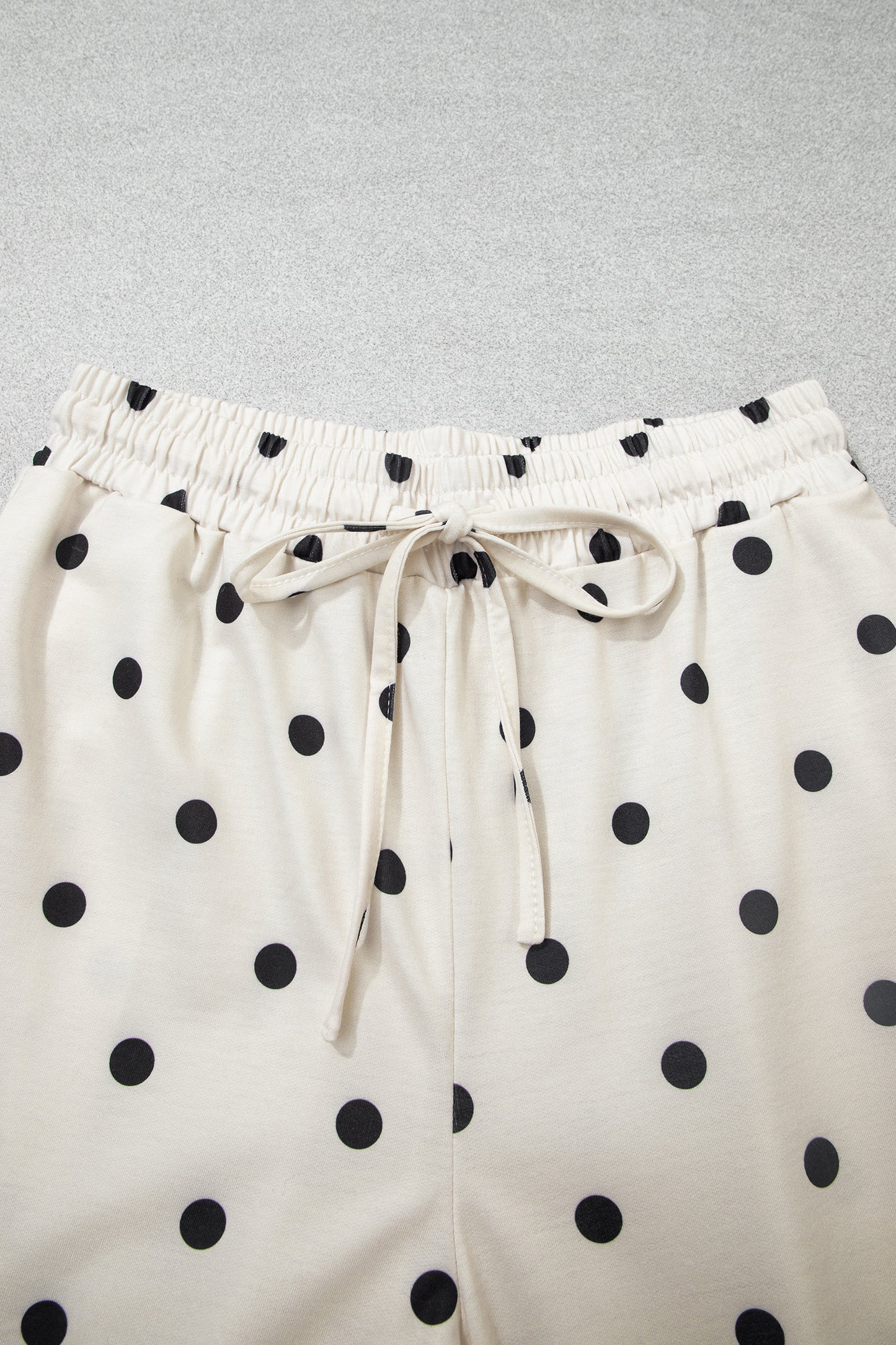Beige Polka Dot Half Sleeve Loose Top Elastic Waist Casual Pants Set-Two Piece Sets/Pant Sets-[Adult]-[Female]-2022 Online Blue Zone Planet