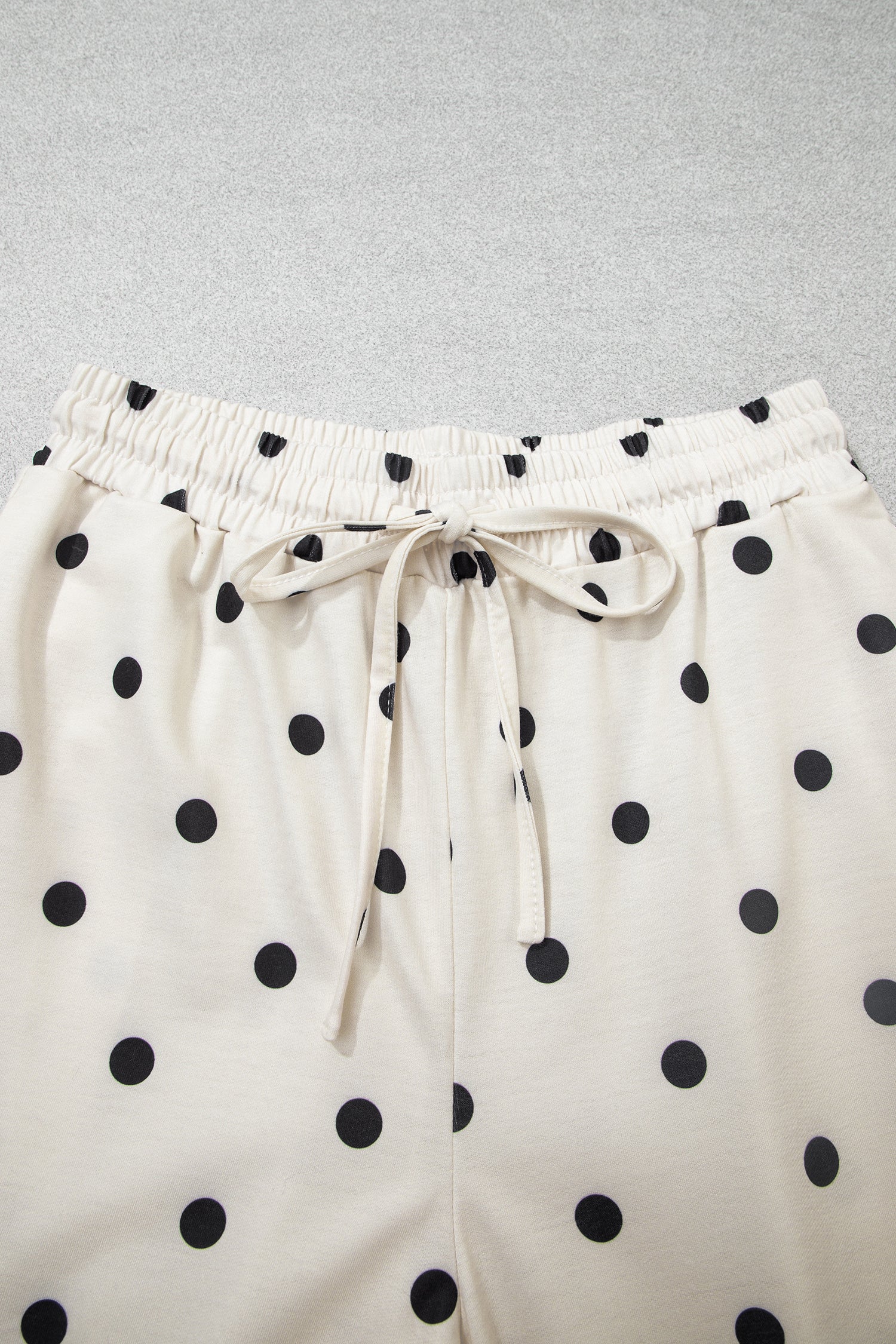 Beige Polka Dot Half Sleeve Loose Top Elastic Waist Casual Pants Set-Two Piece Sets/Pant Sets-[Adult]-[Female]-2022 Online Blue Zone Planet