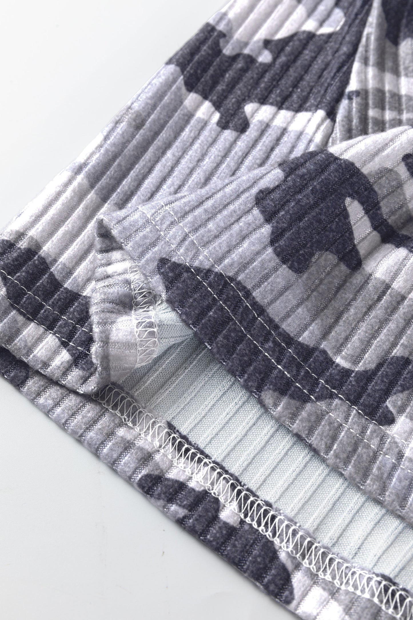 Gray Camouflage Print Ribbed Knit Round Neck Tank Top-Tops/Tank Tops-[Adult]-[Female]-2022 Online Blue Zone Planet