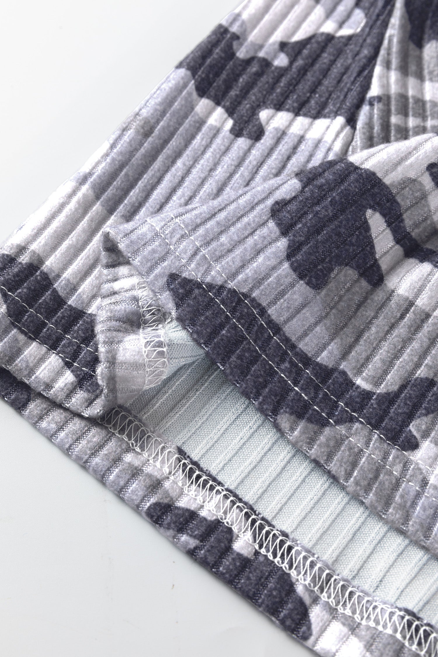 Gray Camouflage Print Ribbed Knit Round Neck Tank Top-Tops/Tank Tops-[Adult]-[Female]-2022 Online Blue Zone Planet