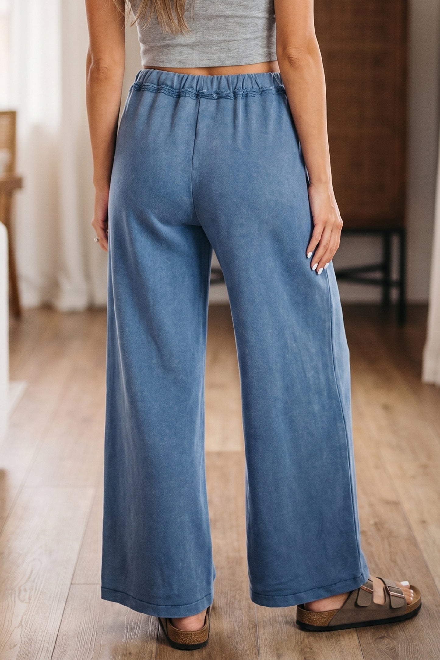 Ashleigh Blue Mineral Wash Drawstring Retro High Waist Wide Leg Western Pants-Bottoms/Pants & Culotte-[Adult]-[Female]-2022 Online Blue Zone Planet