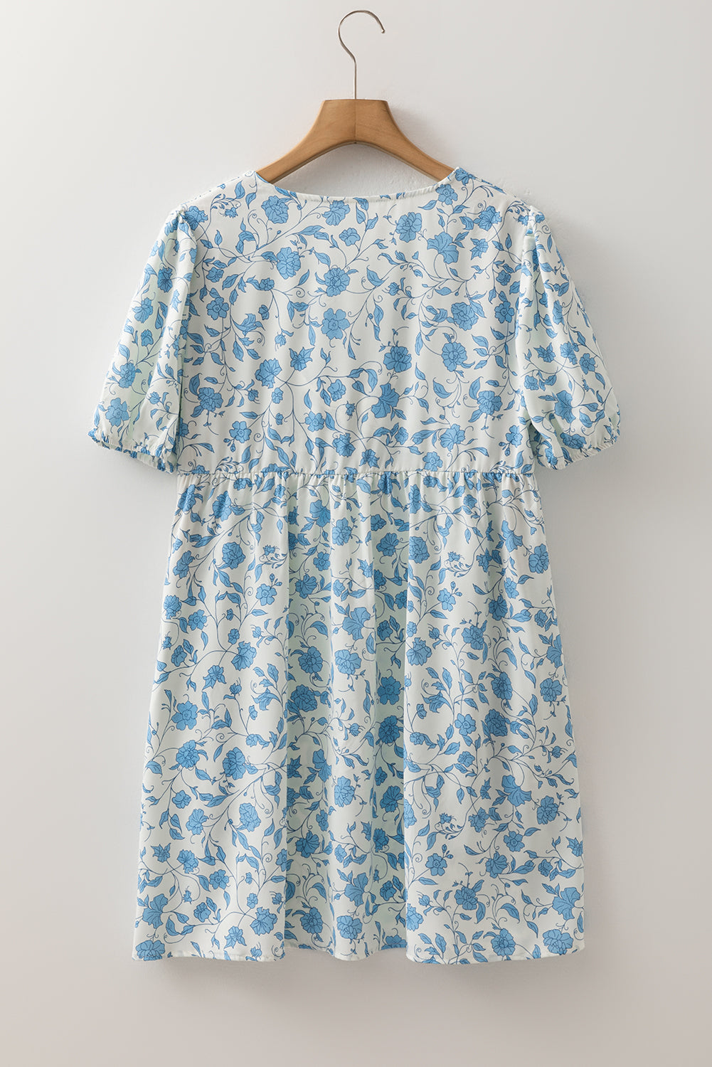 Sky Blue Floral Contrast Bow Puff Sleeve Mini Dress-TOPS / DRESSES-[Adult]-[Female]-2022 Online Blue Zone Planet