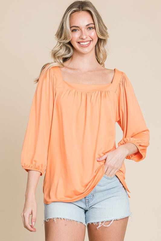 Culture Code Square Neck Puff Sleeve Top-TOPS / DRESSES-[Adult]-[Female]-Salmon-S-2022 Online Blue Zone Planet