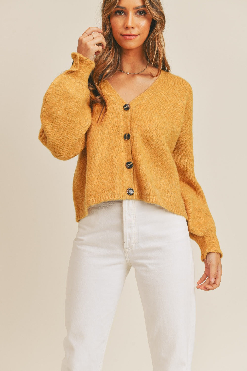 MABLE Long Sleeve Button Down Sweater Cardigan-TOPS / DRESSES-[Adult]-[Female]-Mustard-S/M-2022 Online Blue Zone Planet