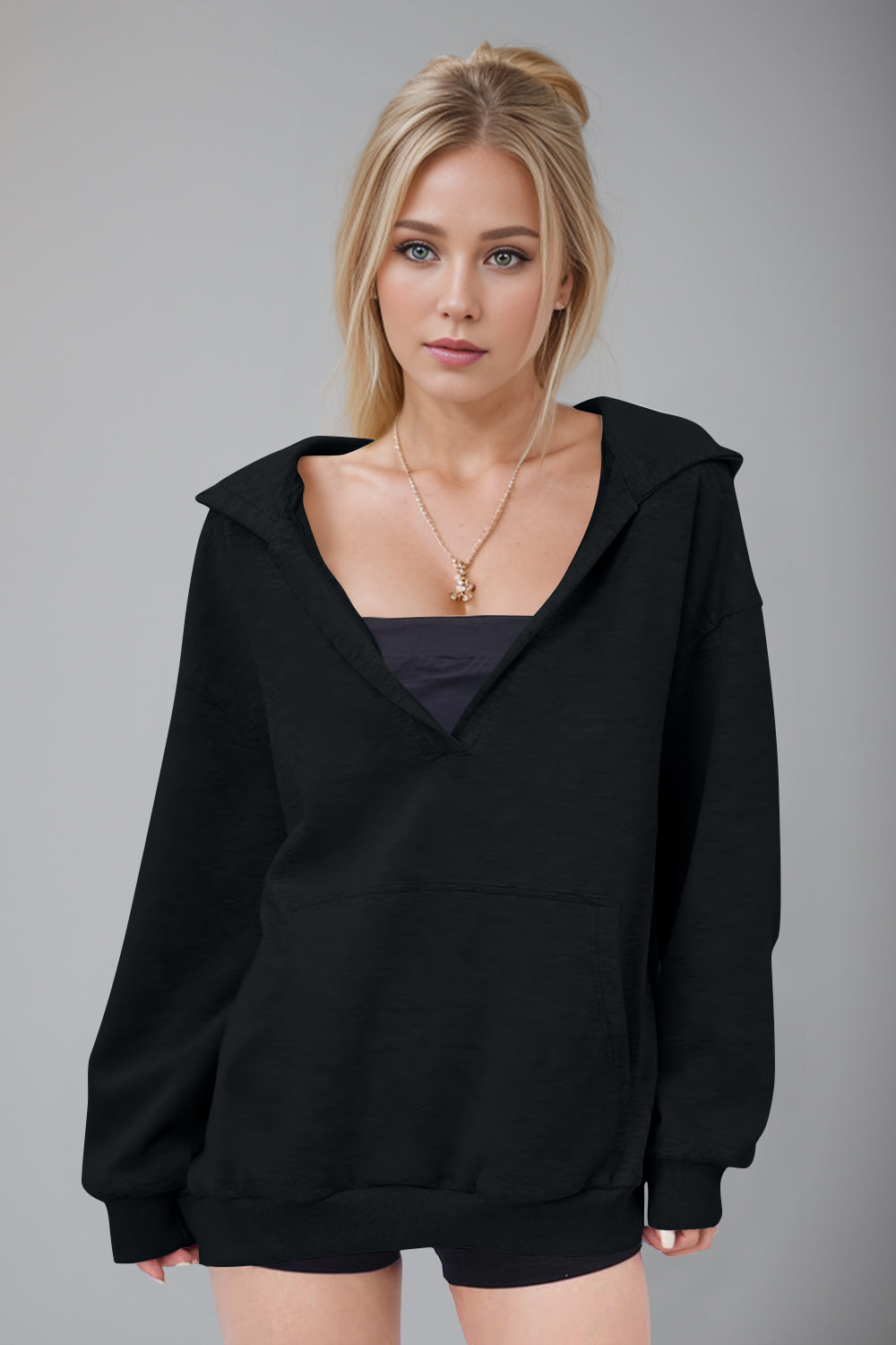 Basic Bae Kangaroo Pocket Long Sleeve Hoodie-TOPS / DRESSES-[Adult]-[Female]-2022 Online Blue Zone Planet