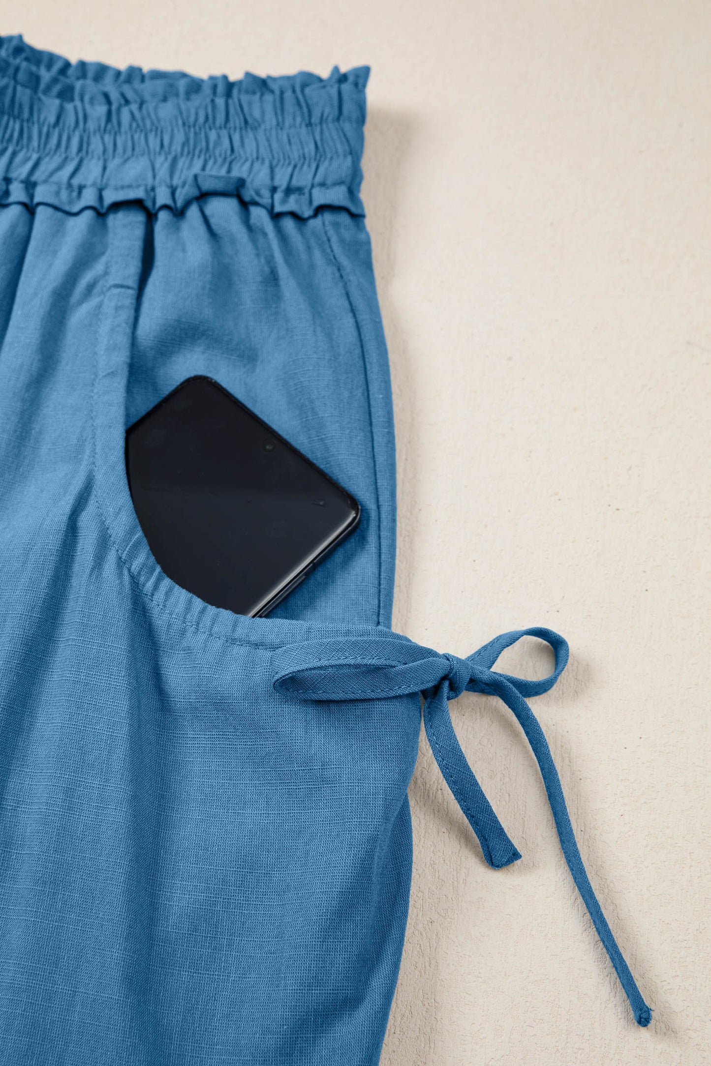 Prussian Blue Smocked Waist Casual Jogger Style Pants-Tops / Dresses-[Adult]-[Female]-2022 Online Blue Zone Planet