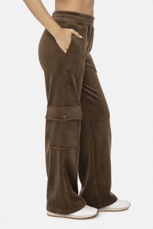 Mono B Elastic Waist Corduroy Cargo Pants-BOTTOMS SIZES SMALL MEDIUM LARGE-[Adult]-[Female]-2022 Online Blue Zone Planet