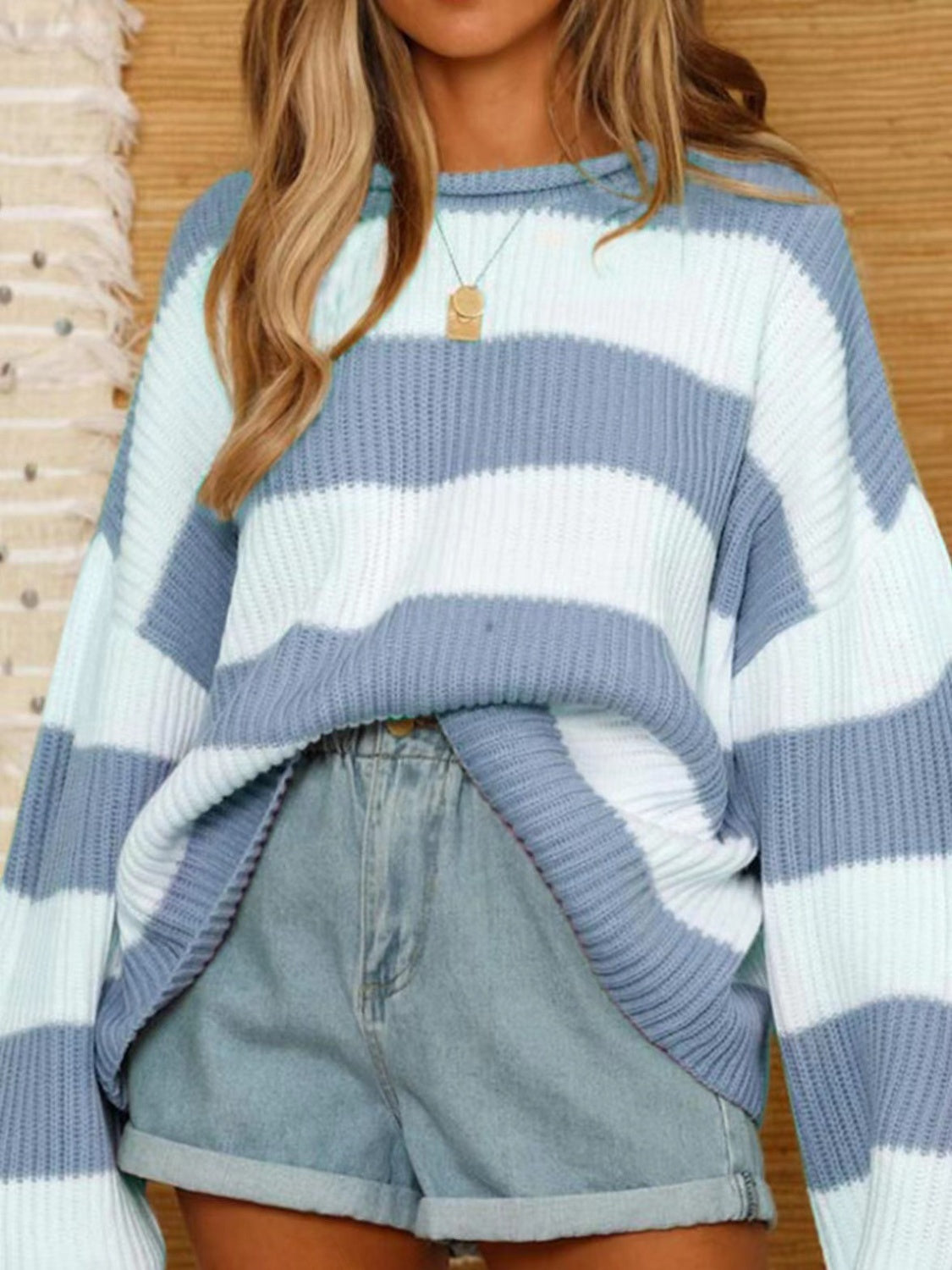 Round Neck Long Sleeve Sweater-NEW ARRIVALS-[Adult]-[Female]-Light Blue-S-2022 Online Blue Zone Planet