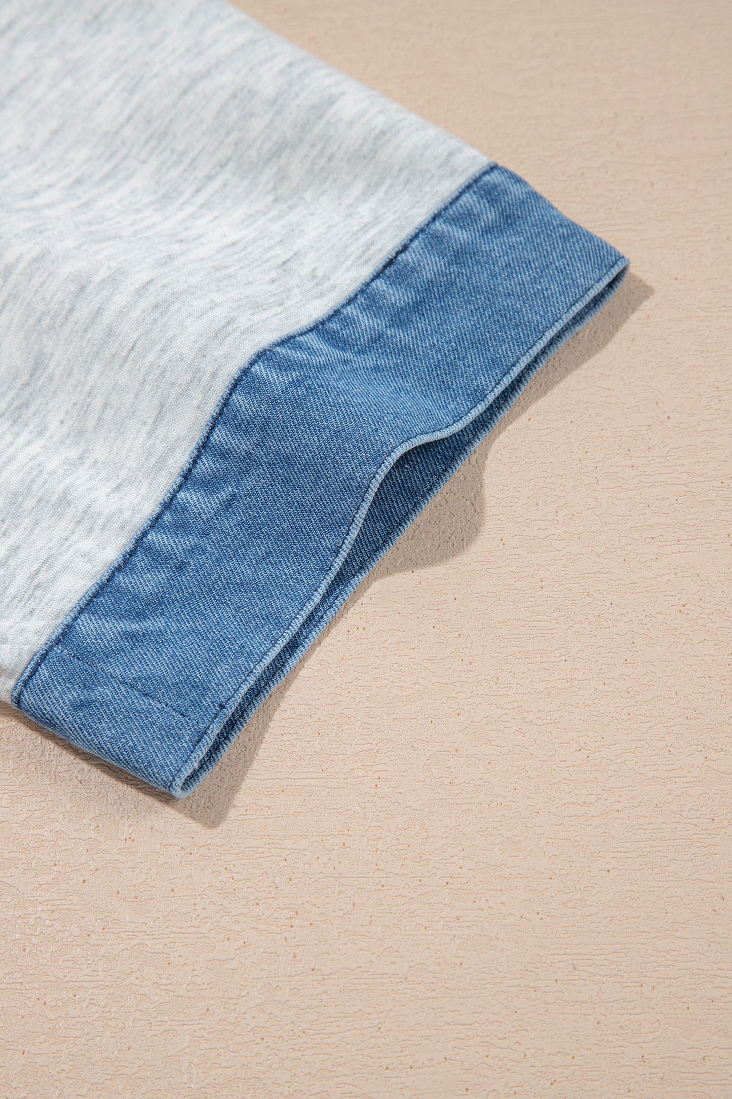 Light Grey Denim Contrast Collar Cuffed Short Sleeve Top