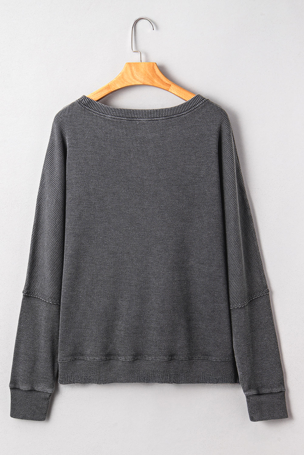 Dark Grey Waffle Knit Patchwork Long Sleeve Loose Top-Tops/Long Sleeve Tops-[Adult]-[Female]-2022 Online Blue Zone Planet