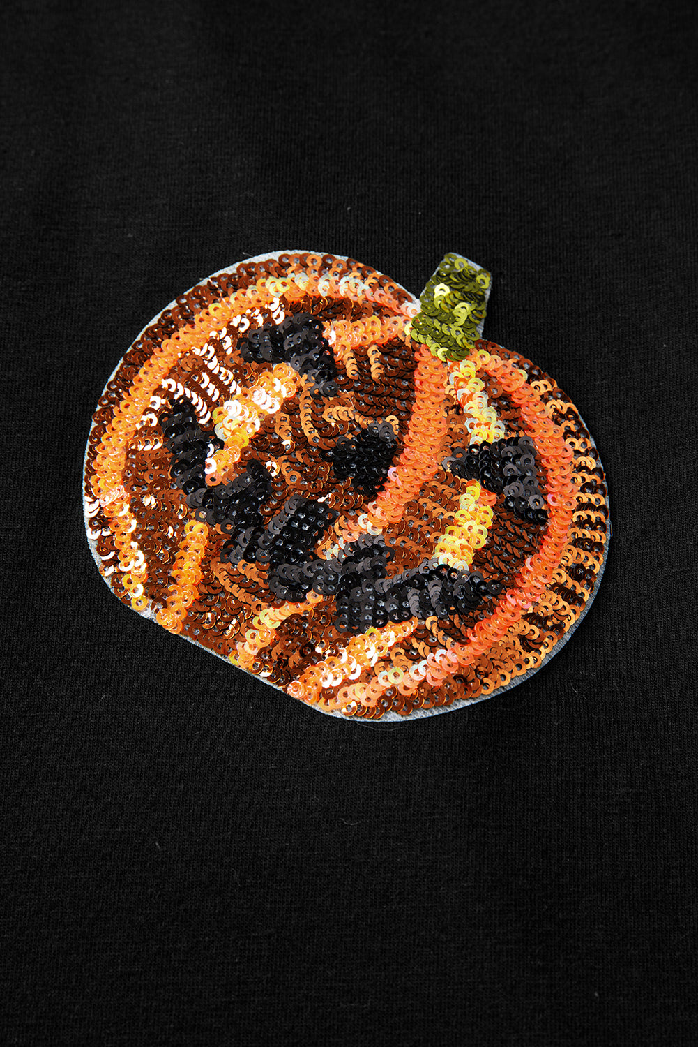 Black Sequin Pumpkin Face Halloween T Shirt-Graphic/Graphic Tees-[Adult]-[Female]-2022 Online Blue Zone Planet