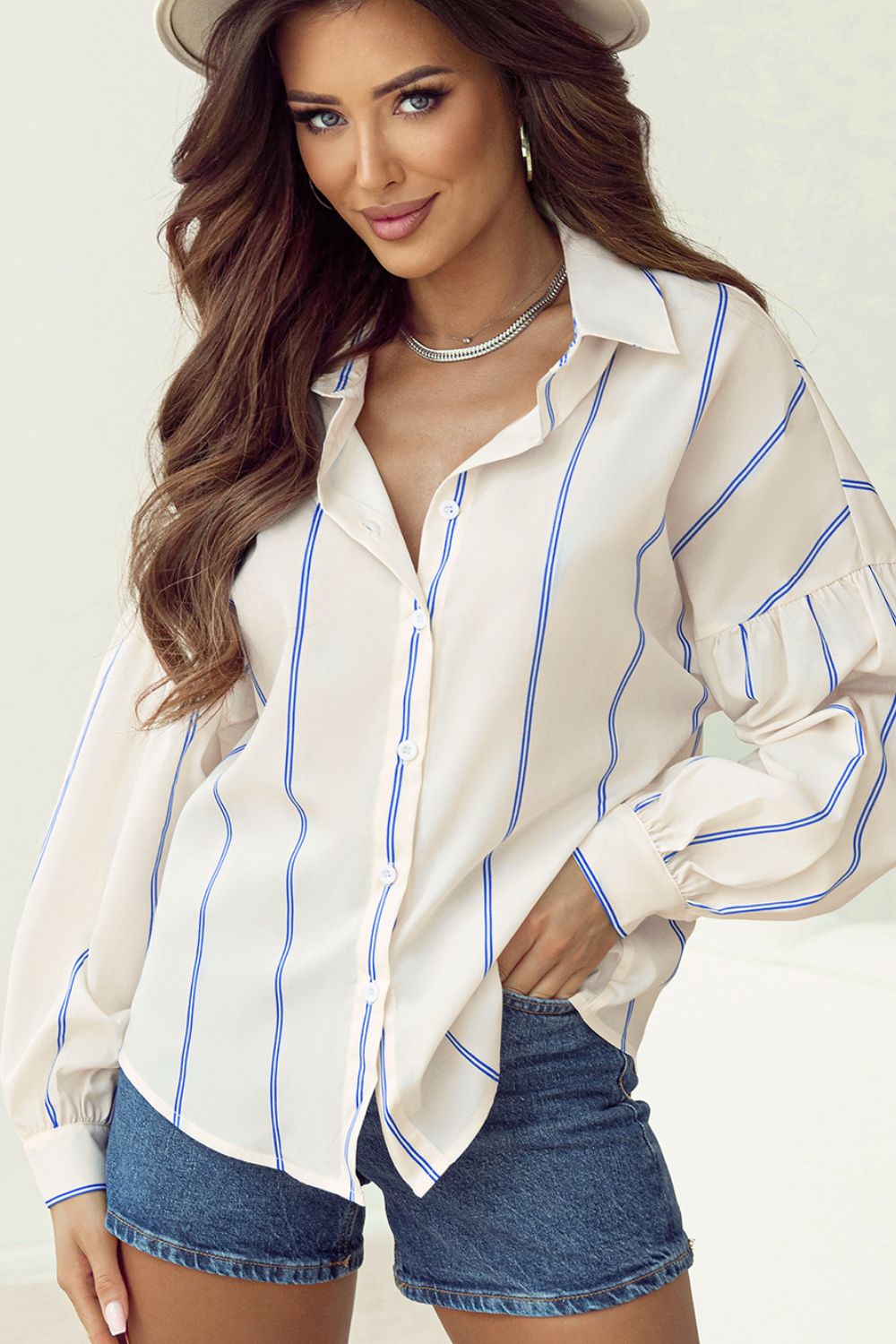 Stripe Drop Shoulder Long Sleeve Shirt-TOPS / DRESSES-[Adult]-[Female]-2022 Online Blue Zone Planet