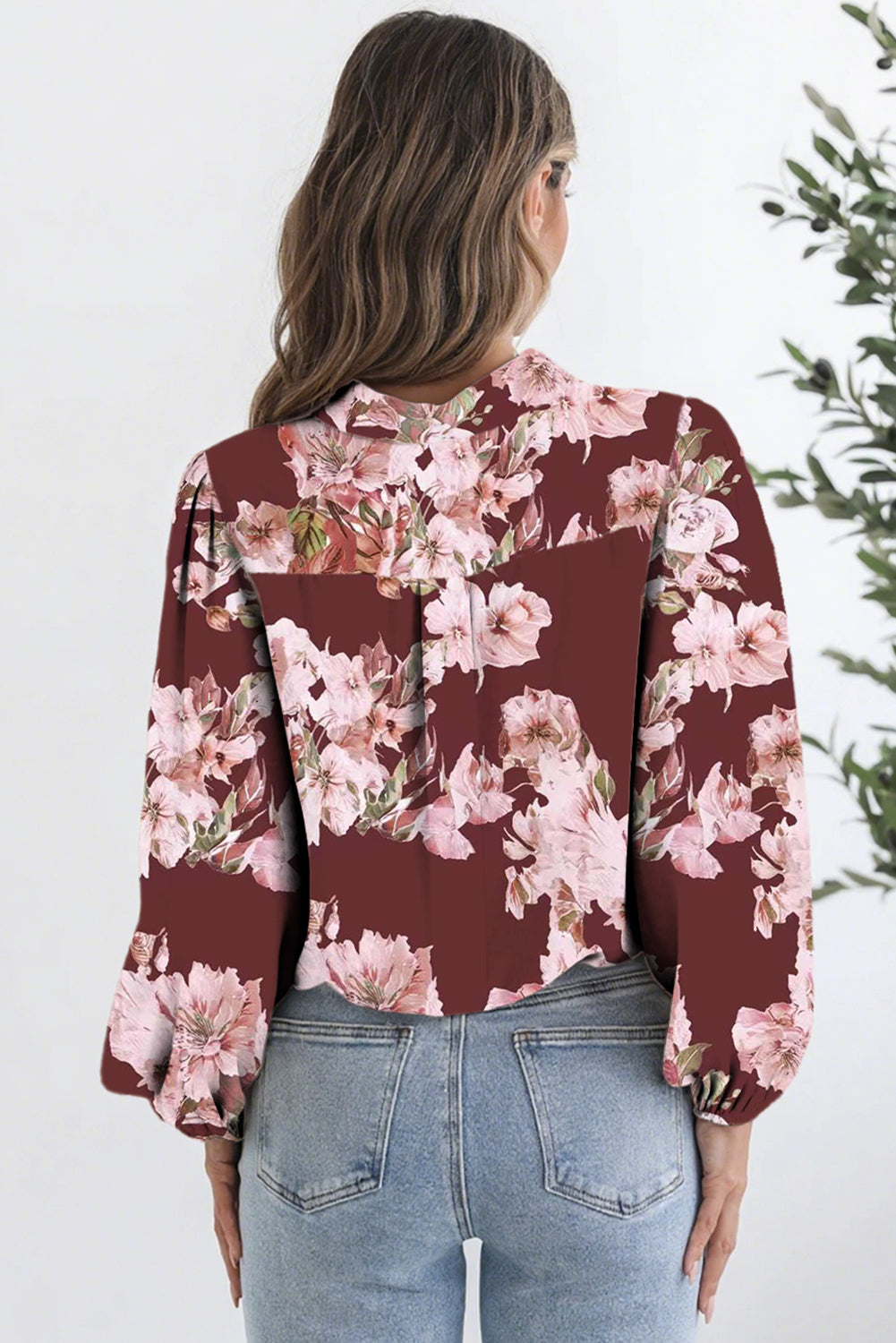 Brown Floral Puff Sleeve Lightweight Shirt-Tops/Blouses & Shirts-[Adult]-[Female]-2022 Online Blue Zone Planet
