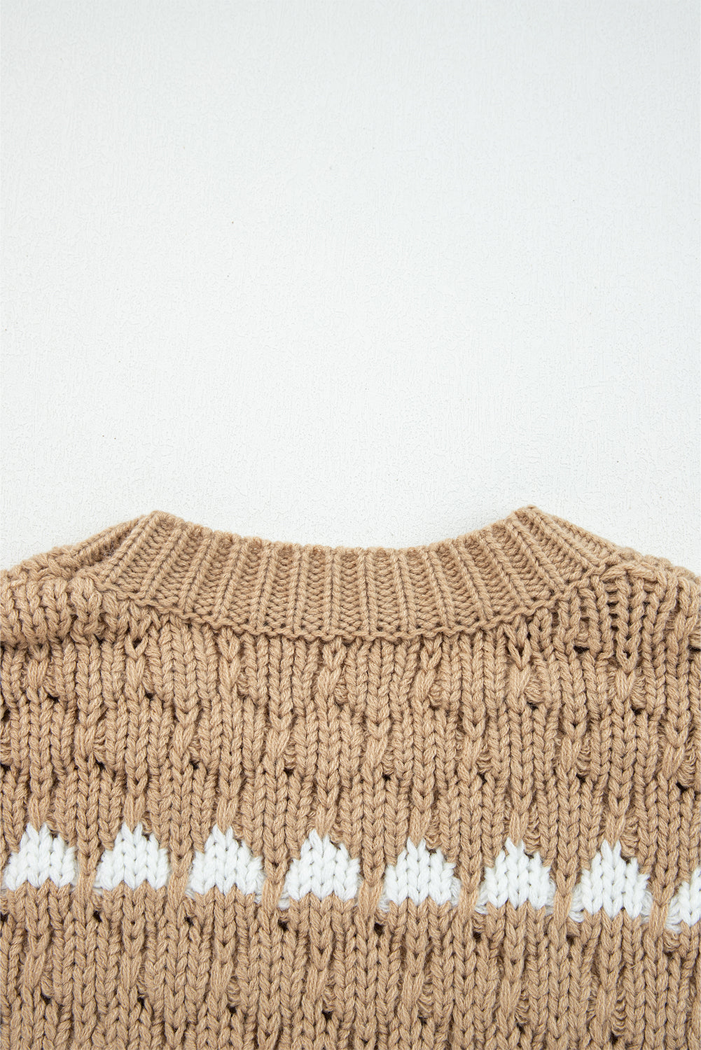 Pale Khaki Contrast Detail Textured Knit Puff Sleeve Baggy Sweater-Sweaters & Cardigans/Sweaters-[Adult]-[Female]-2022 Online Blue Zone Planet