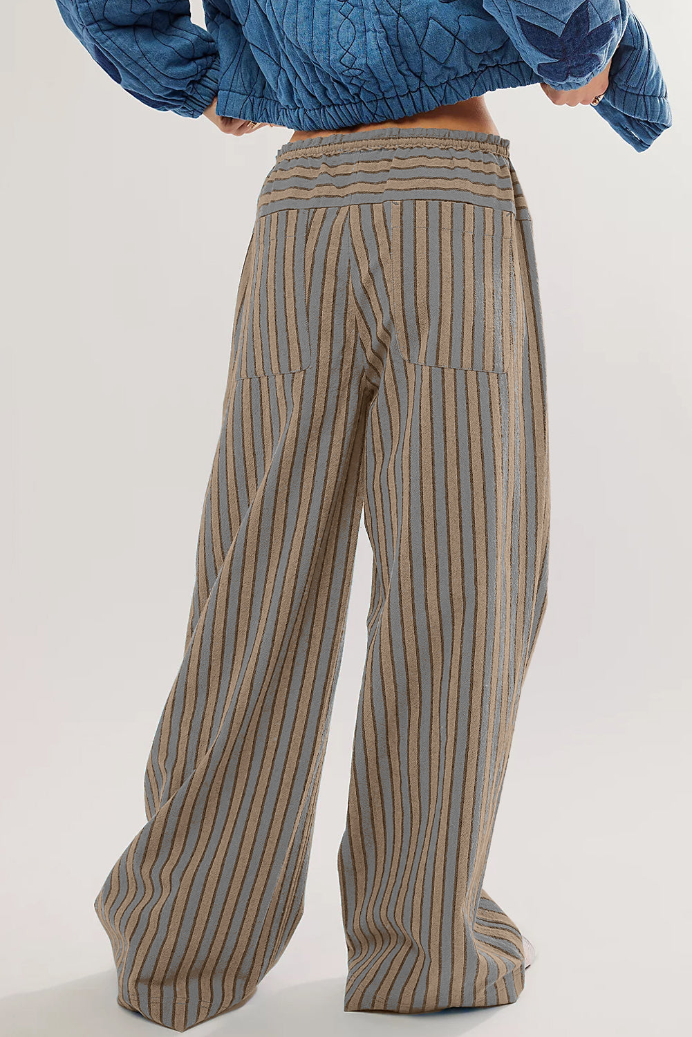 Khaki Stripe Button Pocket Tie Waist Casual Wide Leg Pants-Bottoms/Pants & Culotte-[Adult]-[Female]-2022 Online Blue Zone Planet