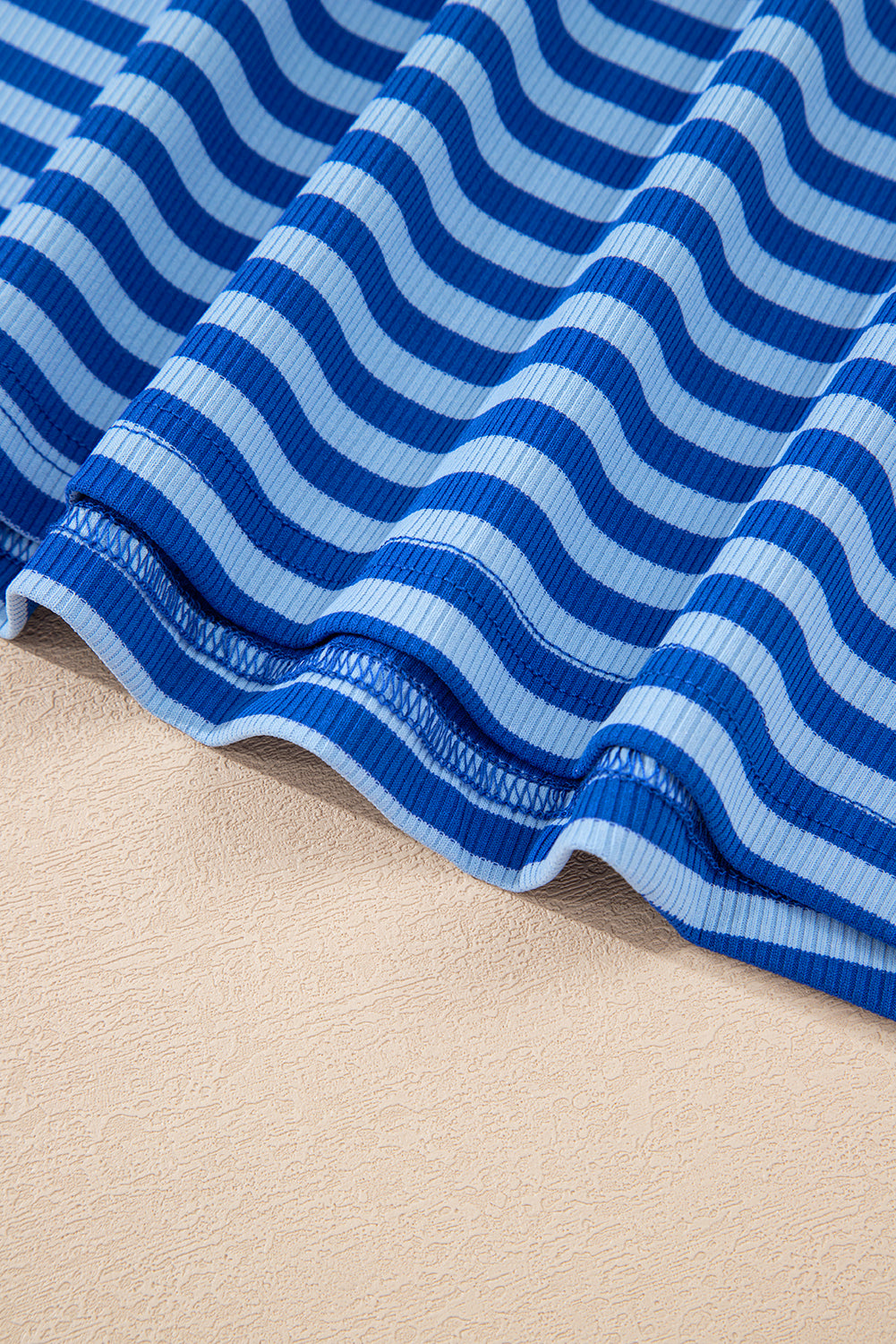 Sky Blue Stripe Ribbed Cap Sleeve Round Neck T Shirt-Tops/Tops & Tees-[Adult]-[Female]-2022 Online Blue Zone Planet