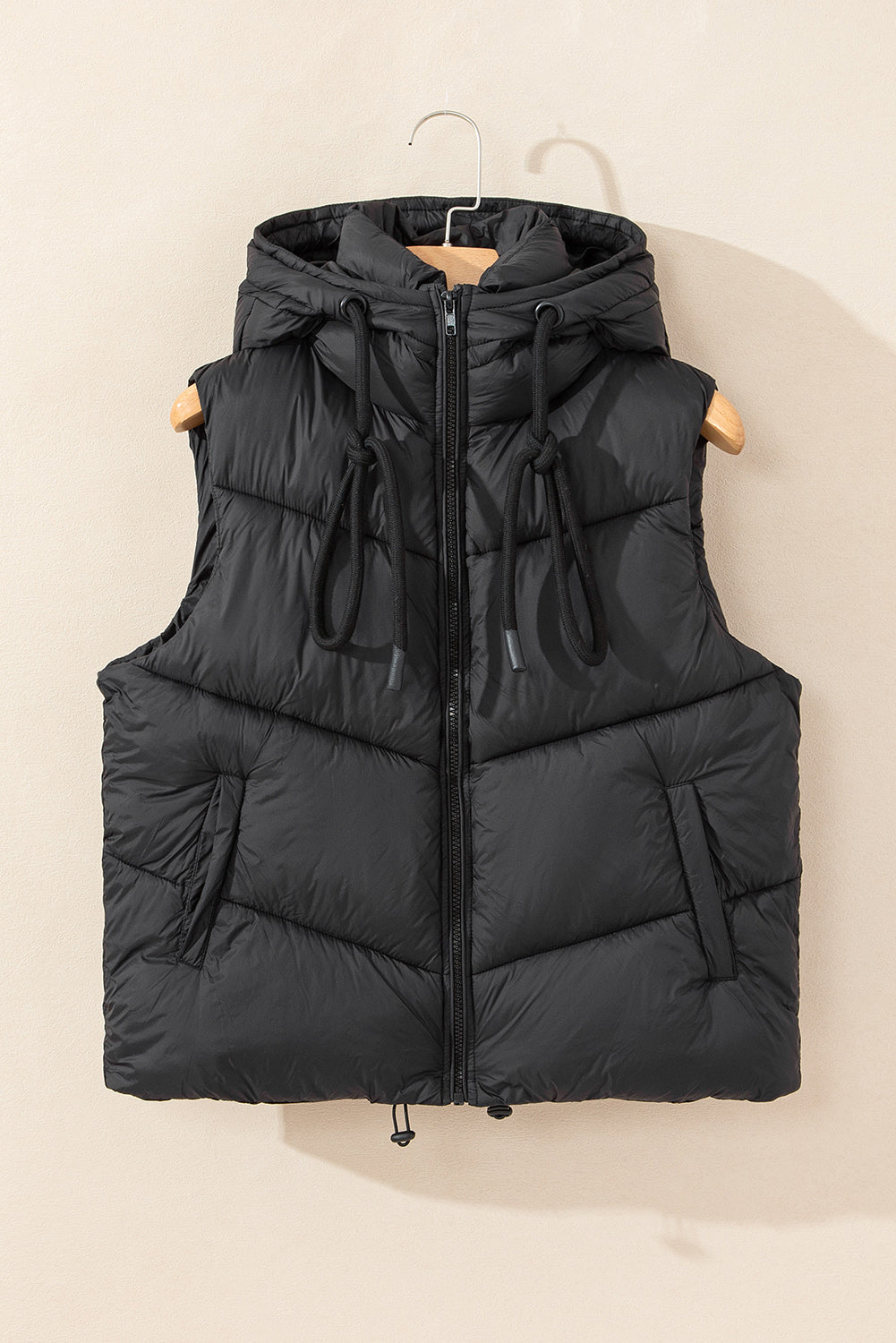 Black Sleek Quilted Puffer Hooded Vest Coat-Outerwear/Coats-[Adult]-[Female]-2022 Online Blue Zone Planet