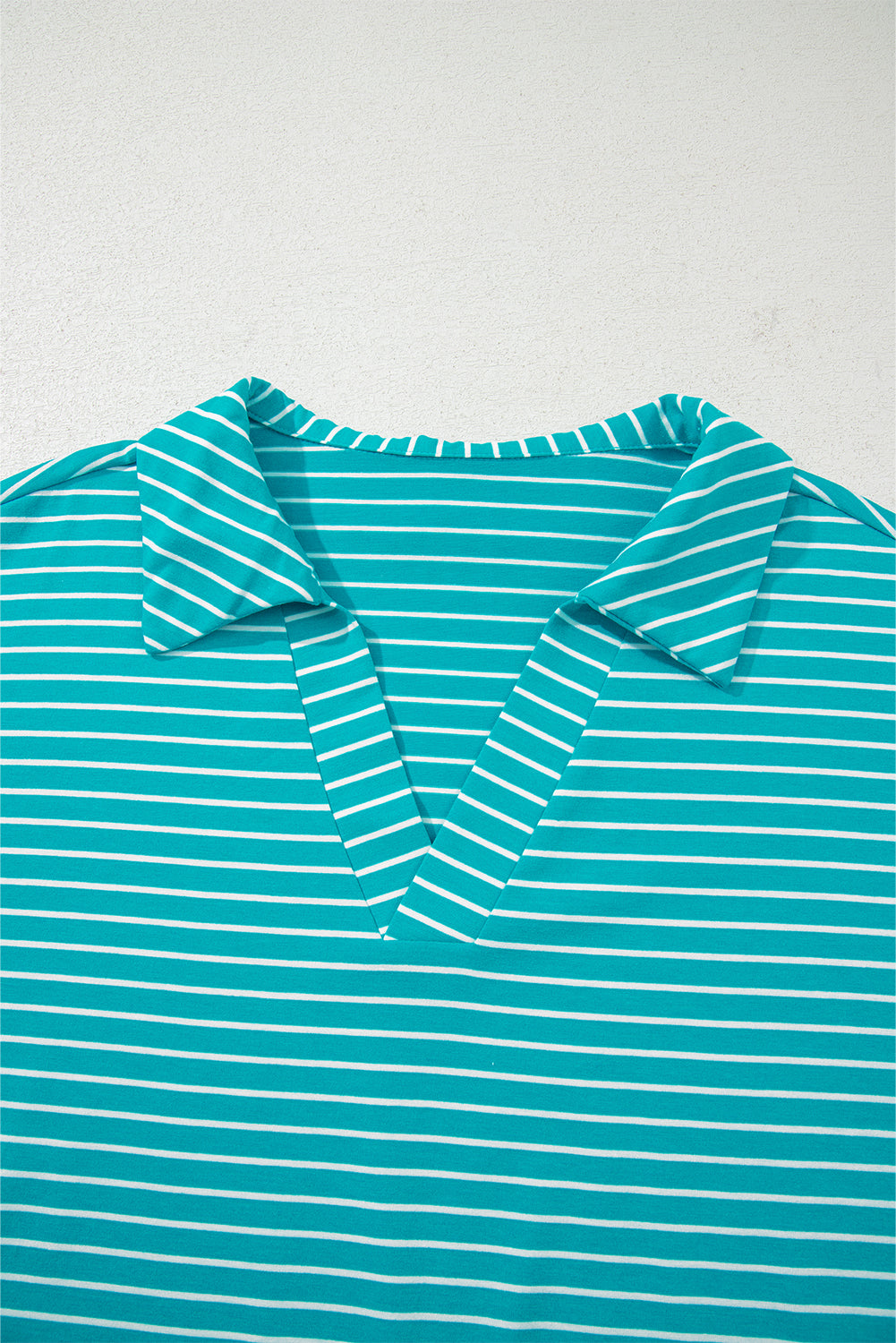 Sky Blue Stripe V Neck Tee and Casual Short Set-Two Piece Sets/Short Sets-[Adult]-[Female]-2022 Online Blue Zone Planet