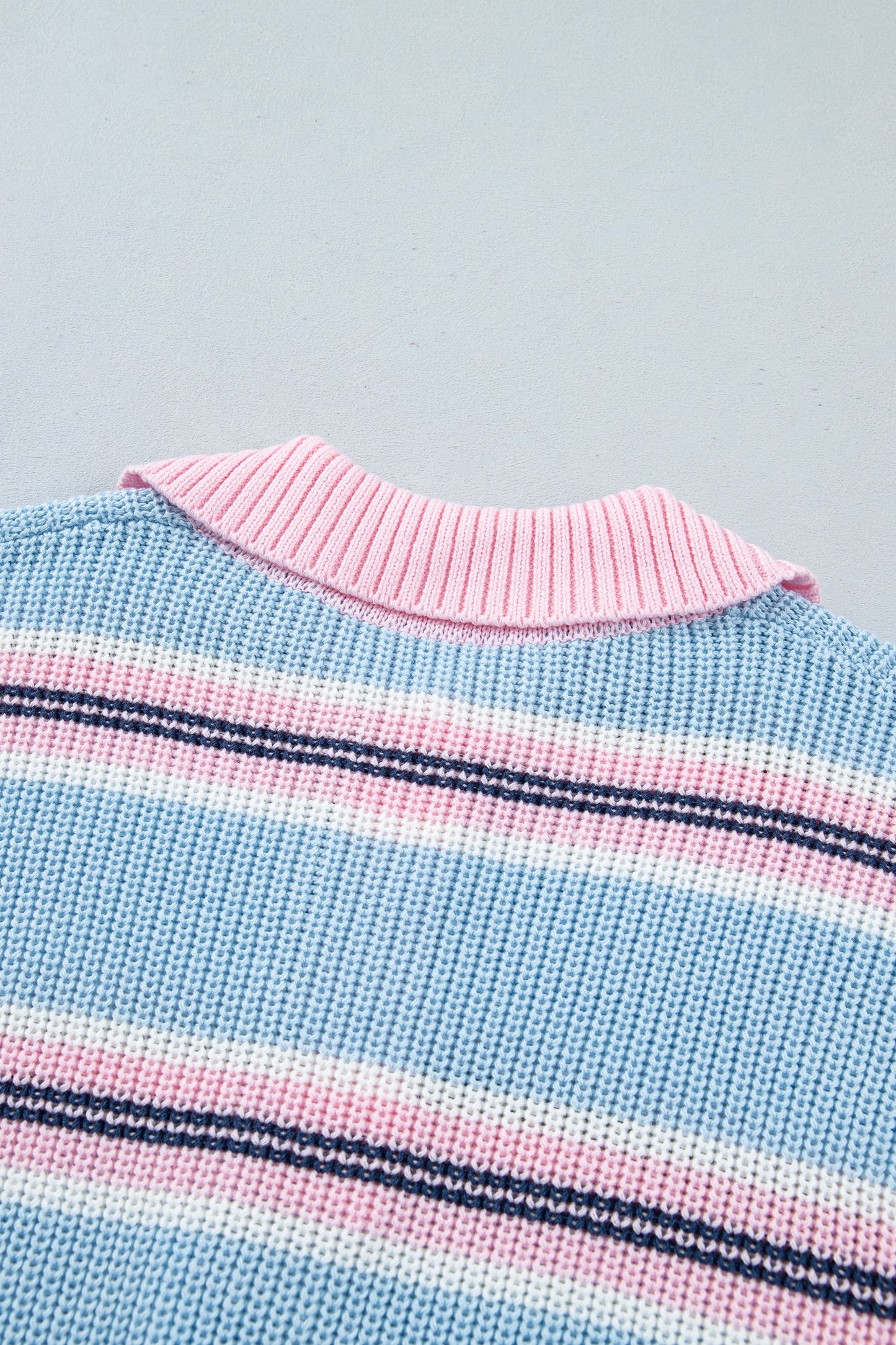 Sky Blue Stripe Striped Button Collar Long Sleeve Shift Fit Winter Knitwear Sweater-TOPS / DRESSES-[Adult]-[Female]-2022 Online Blue Zone Planet