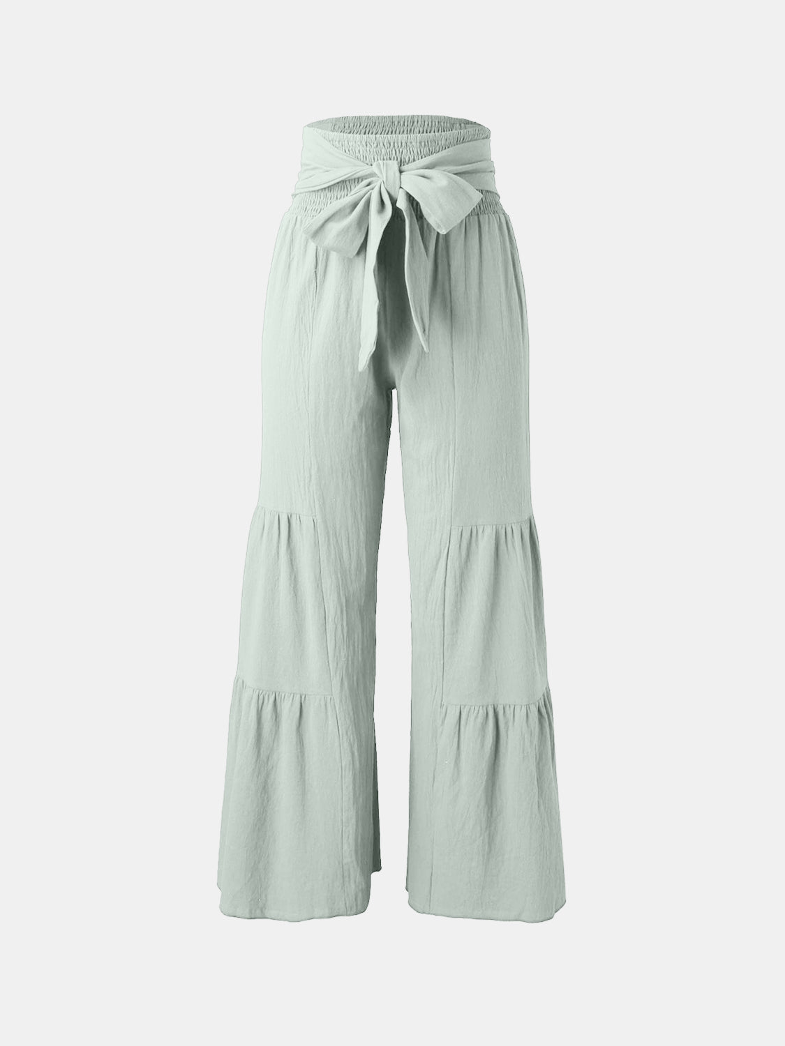 Blue Zone Planet | Tied Ruched Wide Leg Pants-BOTTOMS SIZES SMALL MEDIUM LARGE-[Adult]-[Female]-2022 Online Blue Zone Planet