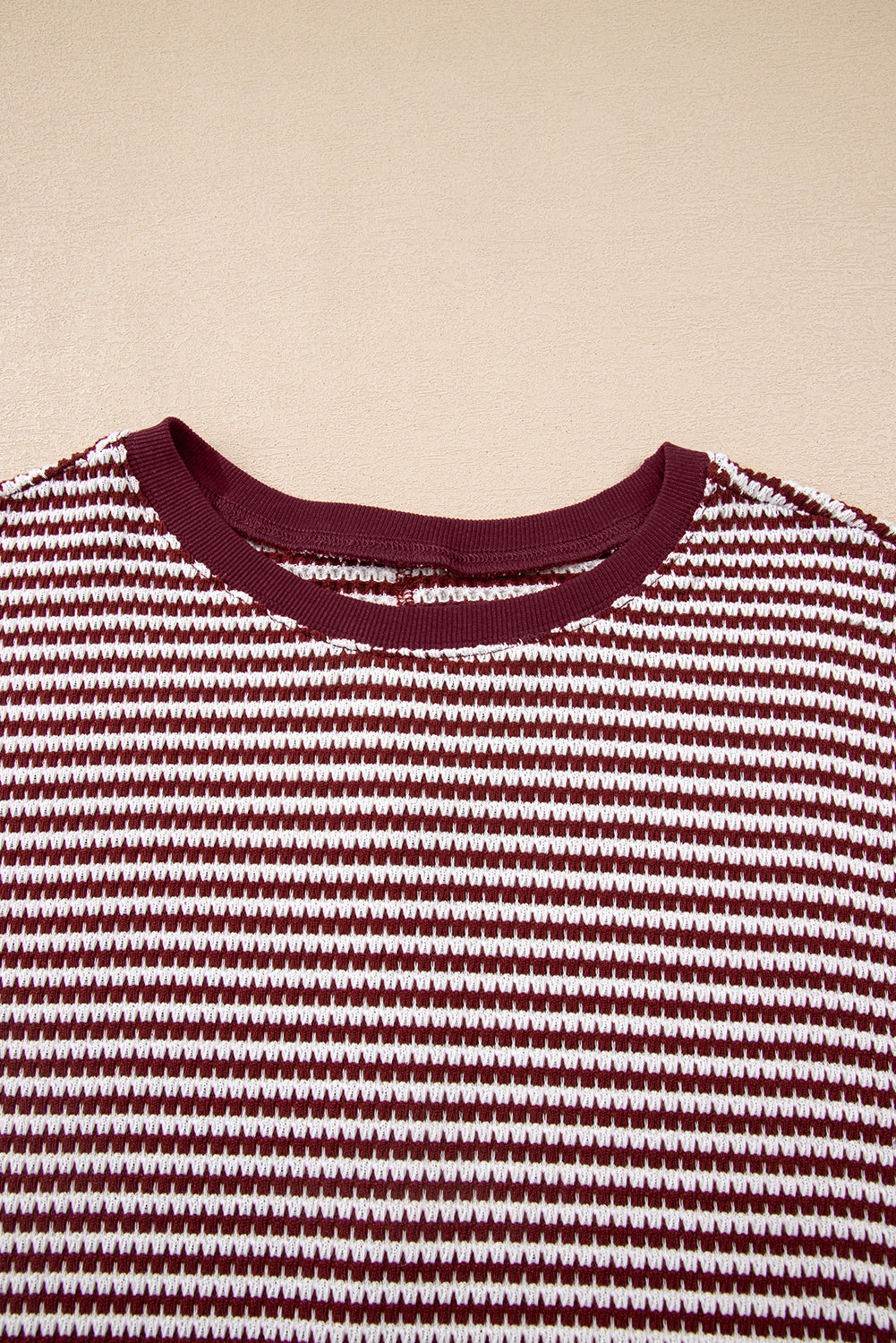 Red Stripe Ribbed Trim Drop Shoulder Long Sleeve Oversize Top-Tops/Long Sleeve Tops-[Adult]-[Female]-2022 Online Blue Zone Planet
