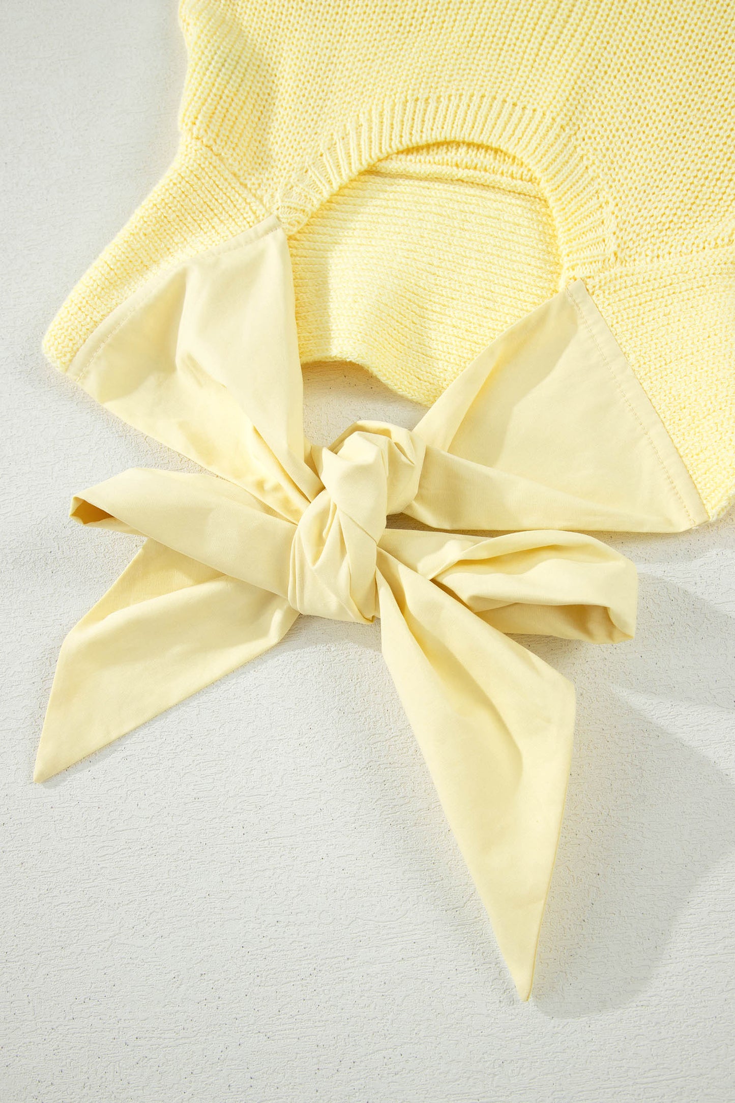 Yellow Cream Solid Color Cropped Knit Knot Back Cutout Sweater Tank-Sweaters & Cardigans/Sweater Vests-[Adult]-[Female]-2022 Online Blue Zone Planet