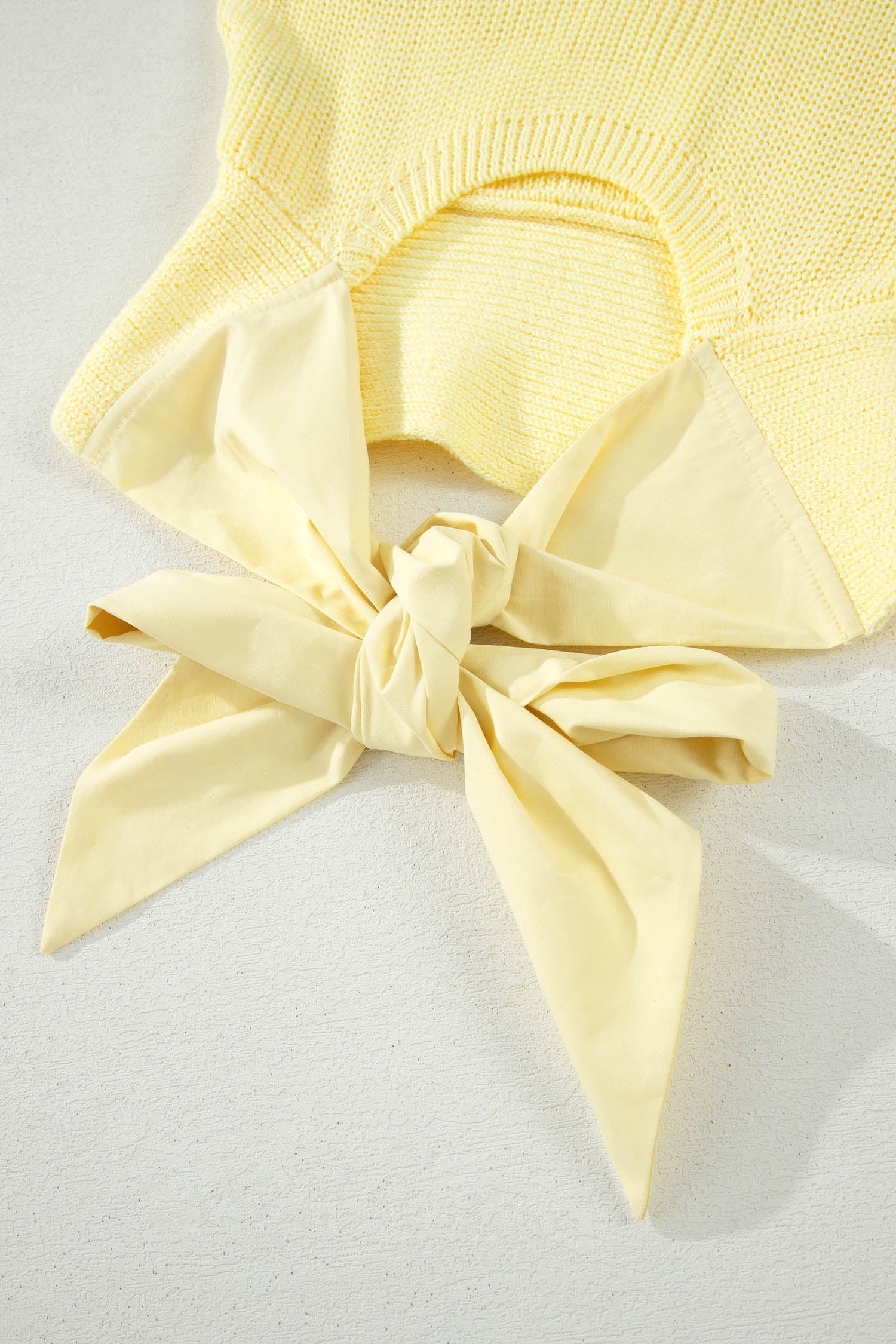 Yellow Cream Solid Color Cropped Knit Knot Back Cutout Sweater Tank-Sweaters & Cardigans/Sweater Vests-[Adult]-[Female]-2022 Online Blue Zone Planet