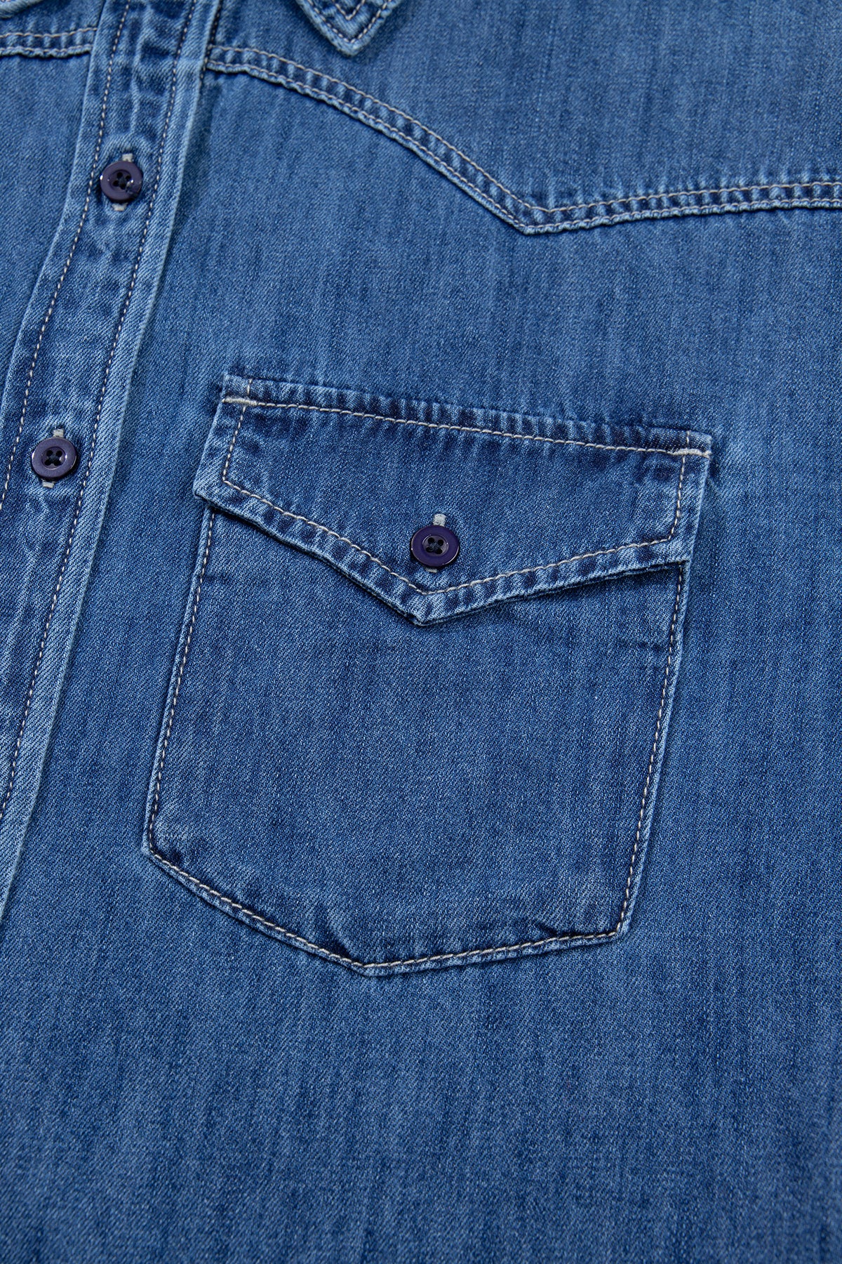 Sail Blue Western Patch Pockets Tunic Length Long Sleeve Denim Shirt-Tops/Blouses & Shirts-[Adult]-[Female]-2022 Online Blue Zone Planet