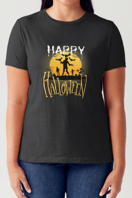 Simply Love Full Size HAPPY HALLOWEEN Short Sleeve Tubular T-Shirt-TOPS / DRESSES-[Adult]-[Female]-Black-S-2022 Online Blue Zone Planet