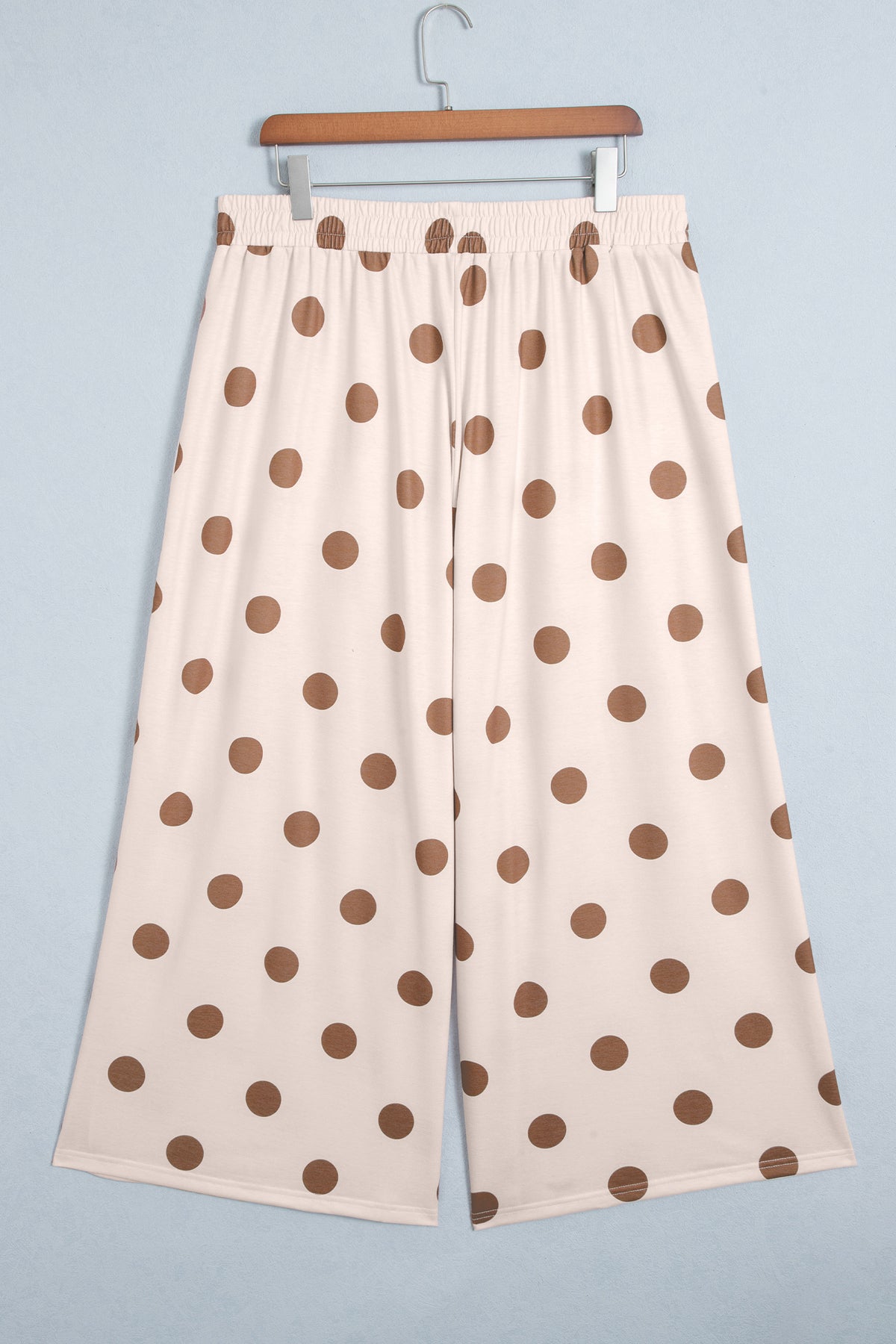 Khaki Polka Dot Elastic Waist Wide Leg Plus Size Pants-Plus Size/Plus Size Bottoms-[Adult]-[Female]-2022 Online Blue Zone Planet