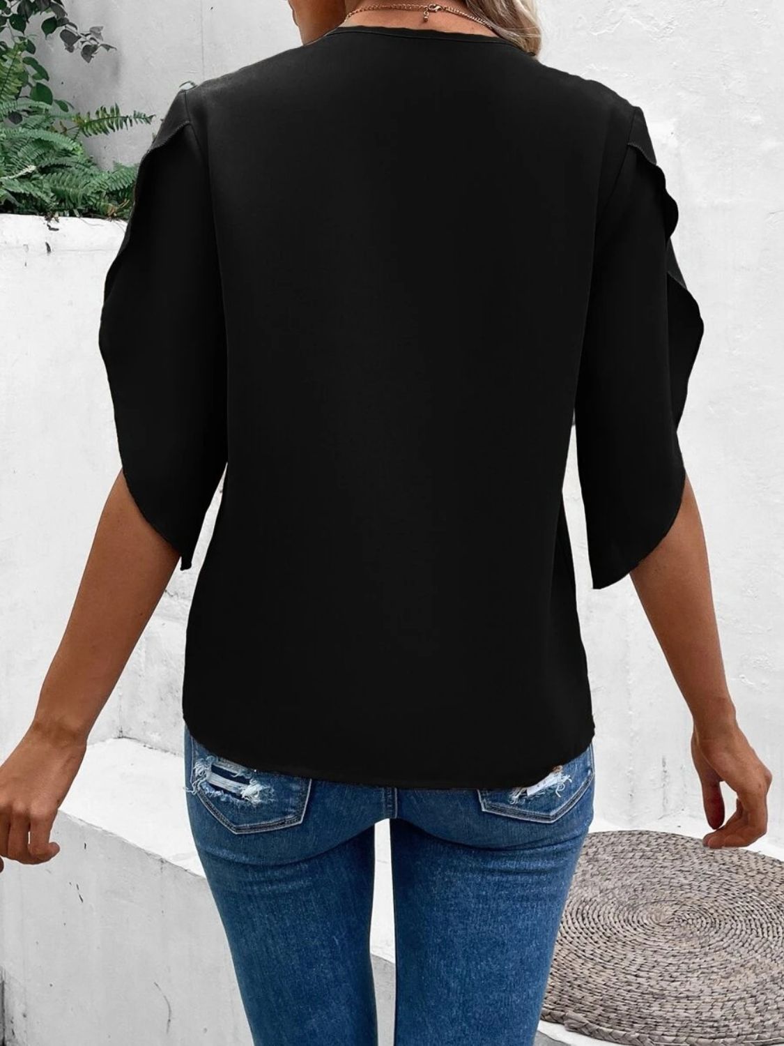 Lace Detail V-Neck Half Sleeve Blouse-TOPS / DRESSES-[Adult]-[Female]-2022 Online Blue Zone Planet