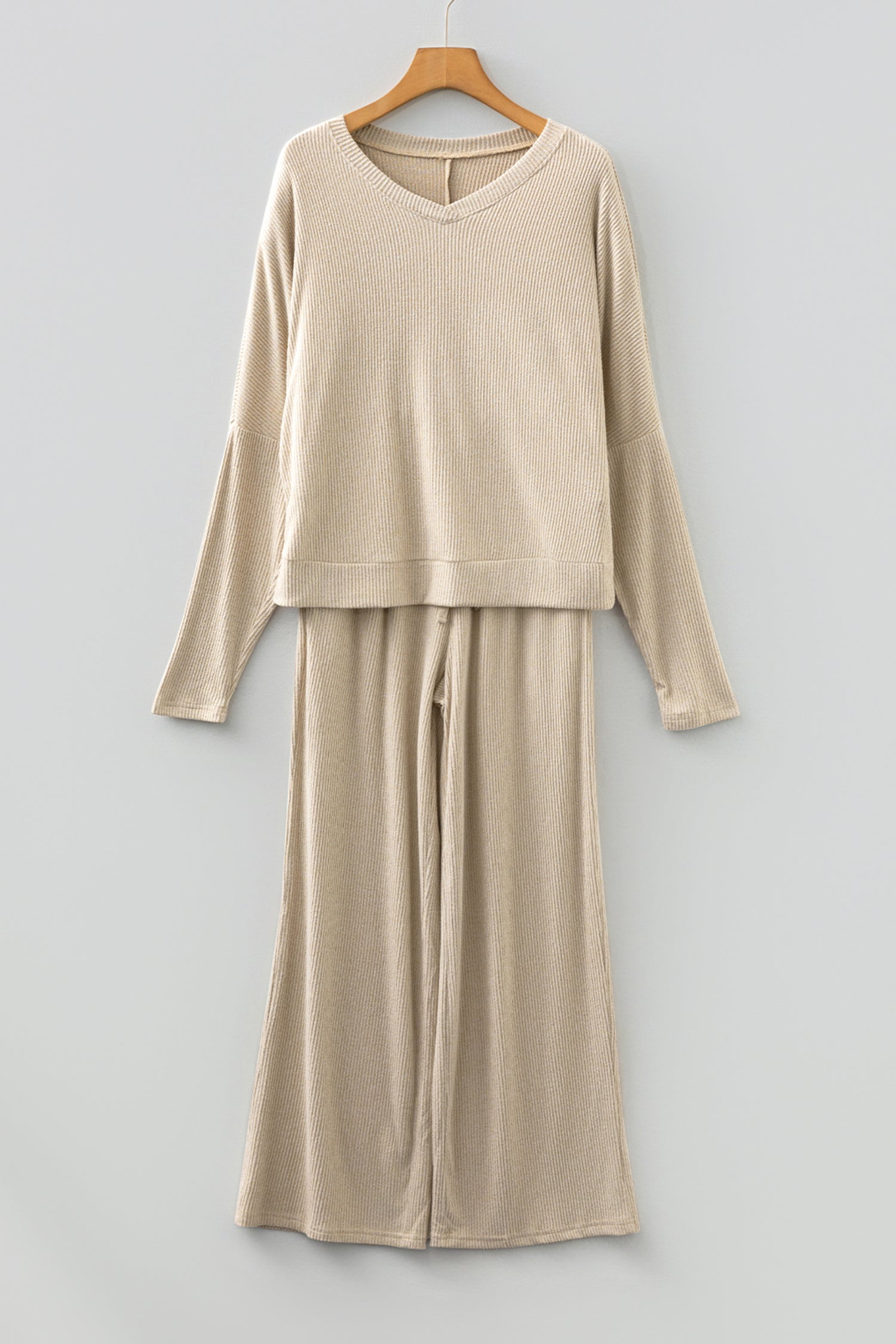 Jet Stream 3D Ribbed V Neck Pullover Drawstring Pants 2 Piece Lounge Set-Loungewear & Sleepwear/Loungewear-[Adult]-[Female]-2022 Online Blue Zone Planet