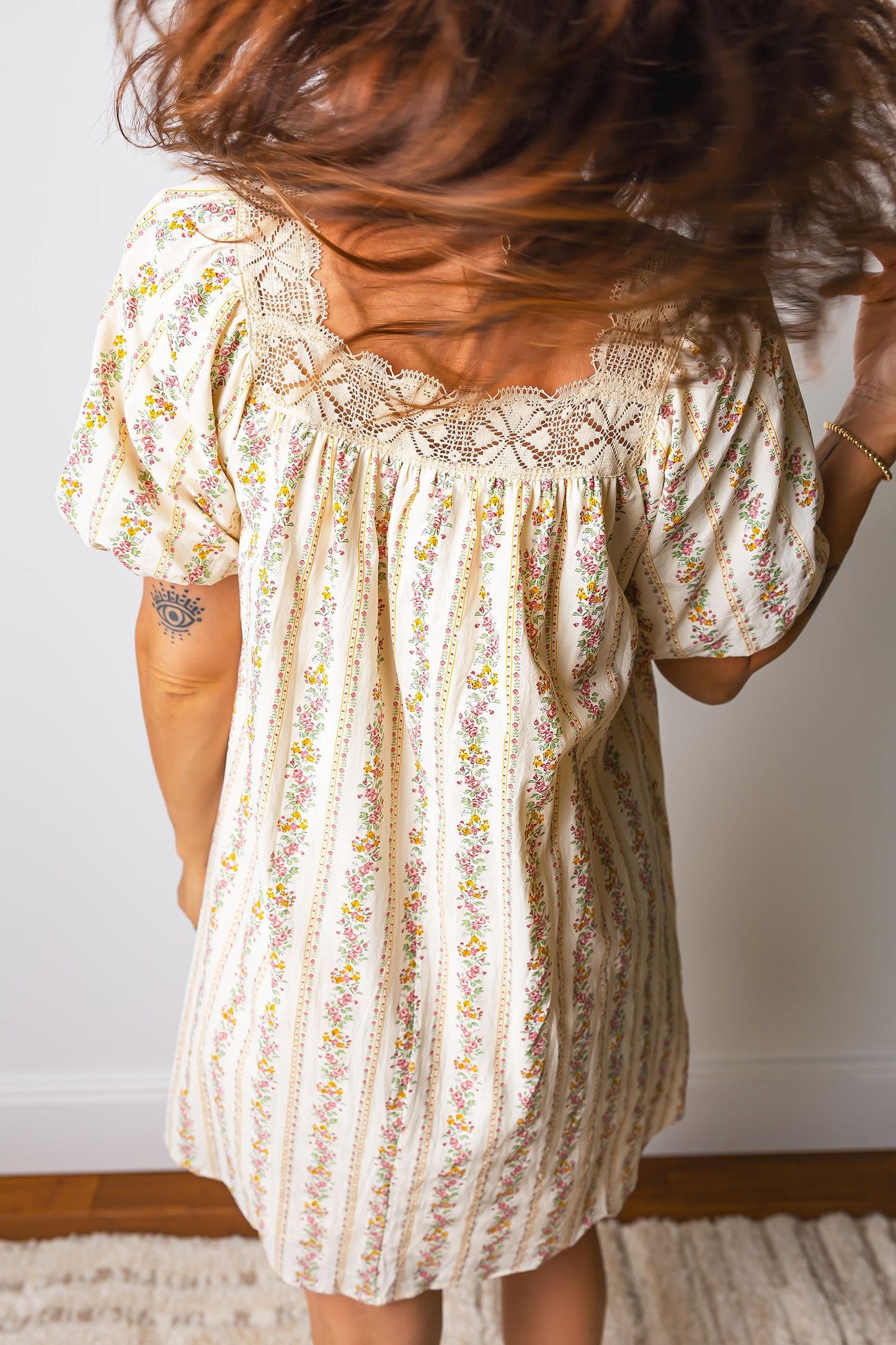 Multicolour Floral Print Contrast Ribbon Bow Lace Trim Square Neck Mini Dress-Dresses/Floral Dresses-[Adult]-[Female]-2022 Online Blue Zone Planet