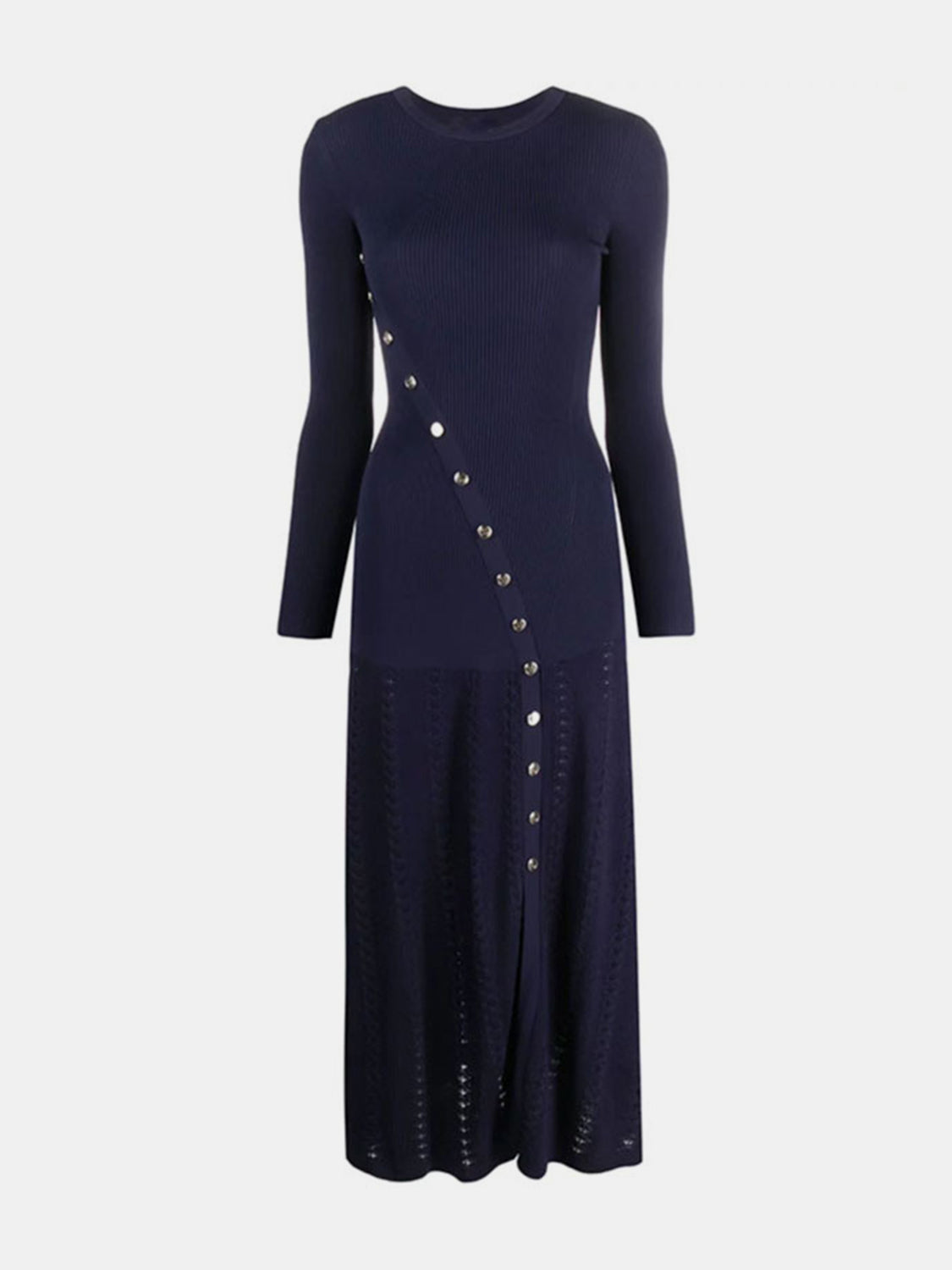 Blue Zone Planet | Openwork Round Neck Long Sleeve Sweater Dress-TOPS / DRESSES-[Adult]-[Female]-2022 Online Blue Zone Planet