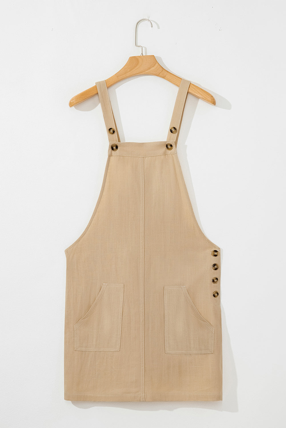 Parchment Side Buttons Sleeveless Overall Mini Dress-TOPS / DRESSES-[Adult]-[Female]-2022 Online Blue Zone Planet