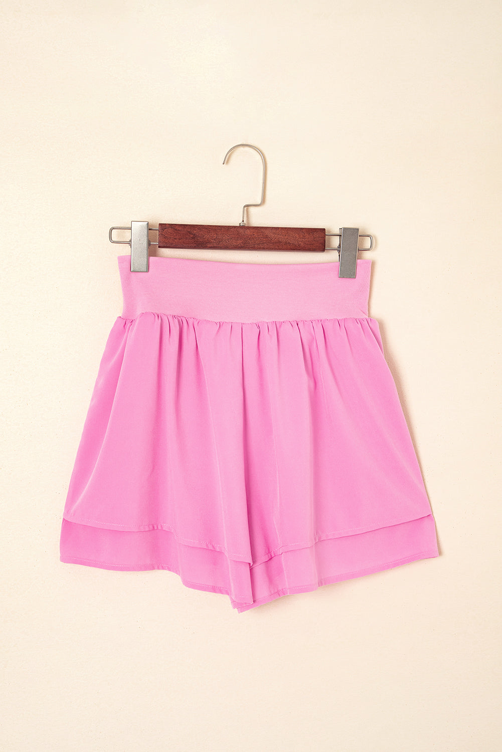 Bright Pink Crossed Waist Tiered Flowy Shorts-Bottoms/Casual Shorts-[Adult]-[Female]-2022 Online Blue Zone Planet