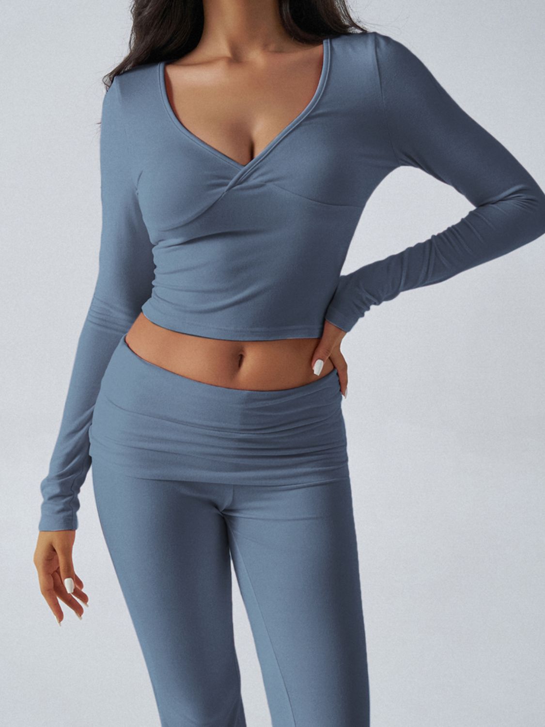 Devine Ruched Long Sleeve Top and Pants Set-TOPS / DRESSES-[Adult]-[Female]-2022 Online Blue Zone Planet