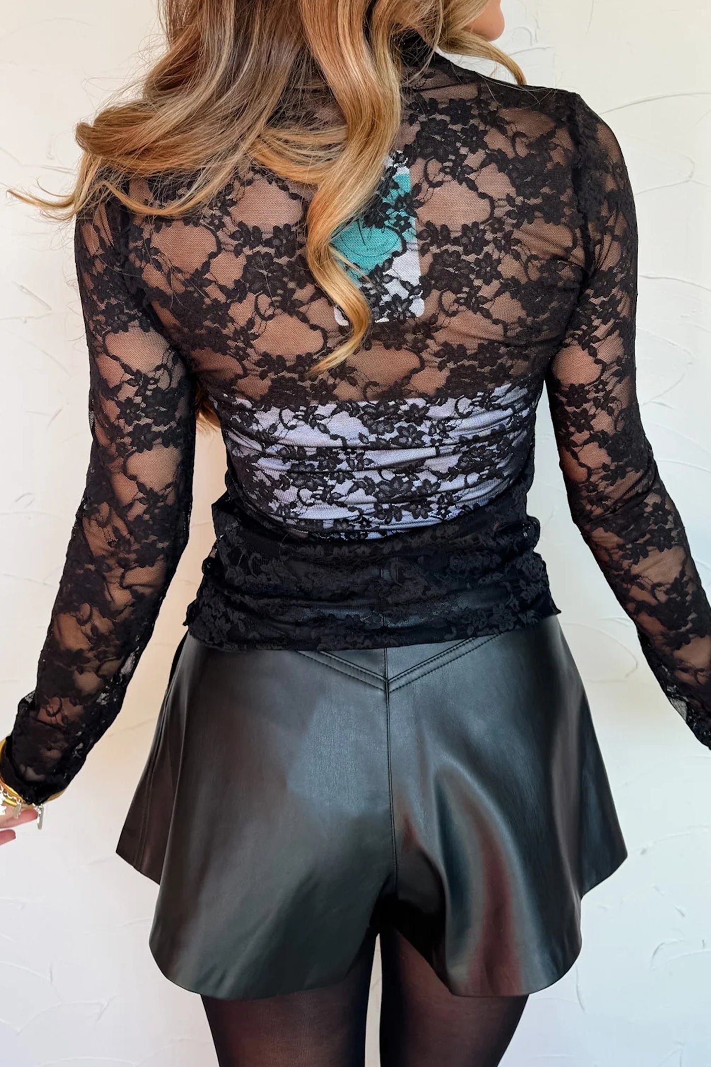 Black Sheer Floral Lace Lettuce Trim Mock Neck Long Sleeve Top-Tops/Long Sleeve Tops-[Adult]-[Female]-2022 Online Blue Zone Planet