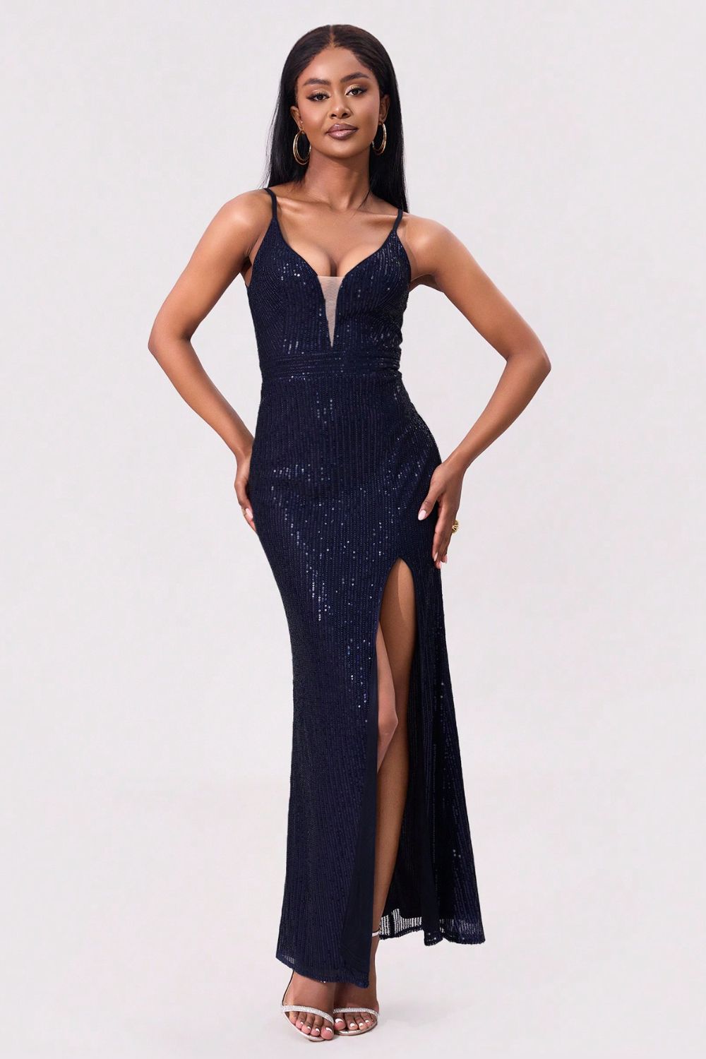 Split Sequin Backless Maxi Cami Dress-TOPS / DRESSES-[Adult]-[Female]-2022 Online Blue Zone Planet