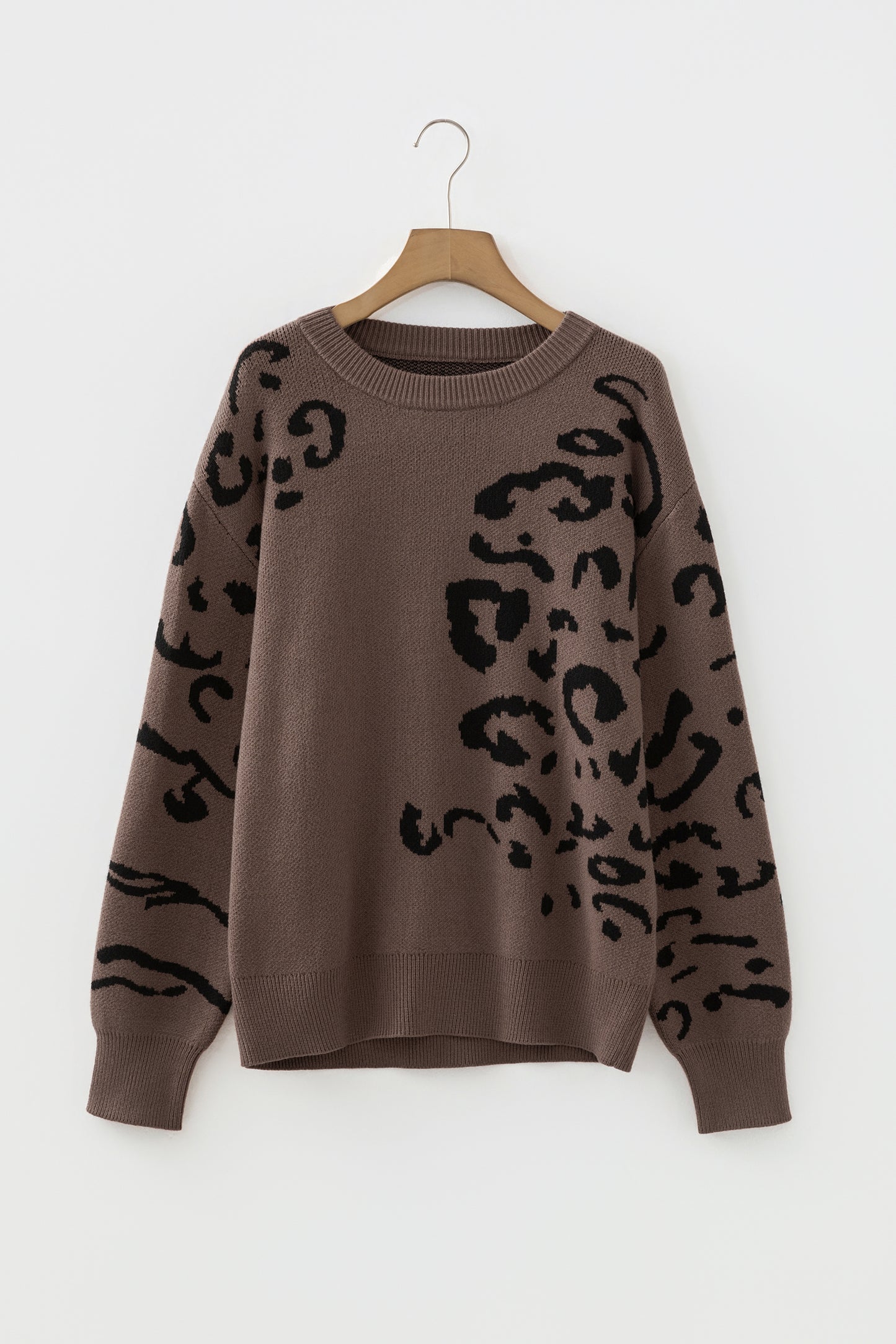 Camel Asymmetric Leopard Print Detail Drop Shoulder Sweater-TOPS / DRESSES-[Adult]-[Female]-2022 Online Blue Zone Planet