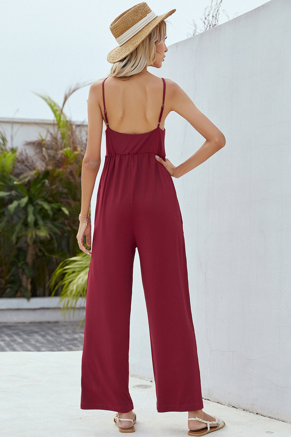 V-Neck Spaghetti Strap Wide Leg Jumpsuit-TOPS / DRESSES-[Adult]-[Female]-2022 Online Blue Zone Planet