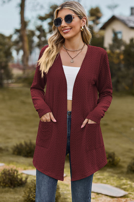 Open Front Long Sleeve Cardigan-TOPS / DRESSES-[Adult]-[Female]-Burgundy-S-2022 Online Blue Zone Planet