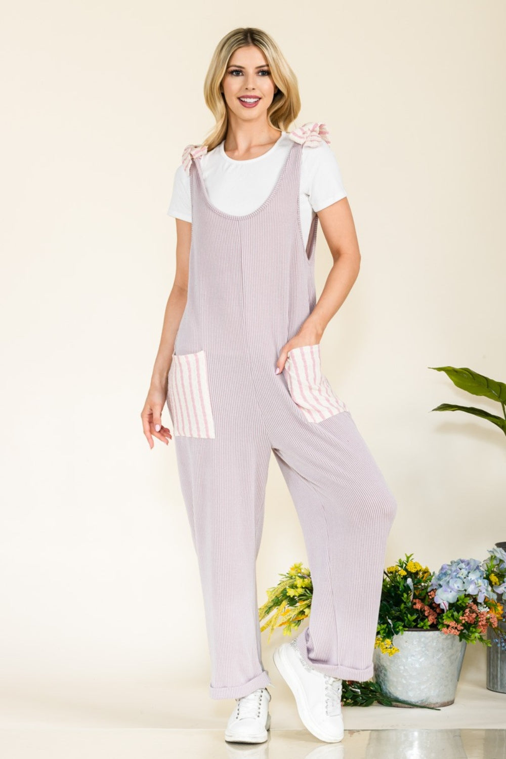 Blue Zone Planet | Celeste Full Size Stripe Contrast Pocket Rib Jumpsuit-TOPS / DRESSES-[Adult]-[Female]-2022 Online Blue Zone Planet