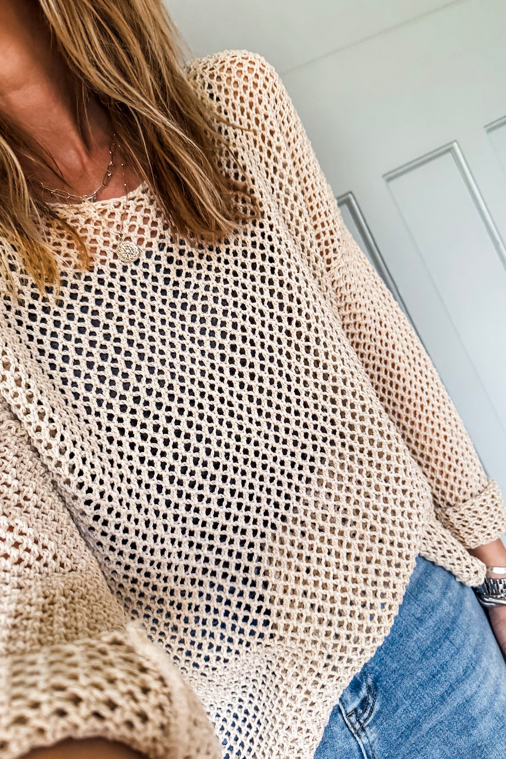 Smoke Gray Crochet Hollow-Out Jumper Top Sweater-TOPS / DRESSES-[Adult]-[Female]-2022 Online Blue Zone Planet