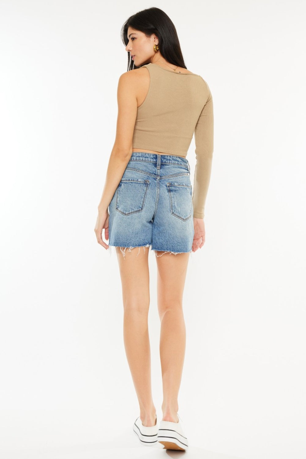 Kancan Full Size Raw Hem High Waist Denim Shorts-TOPS / DRESSES-[Adult]-[Female]-2022 Online Blue Zone Planet