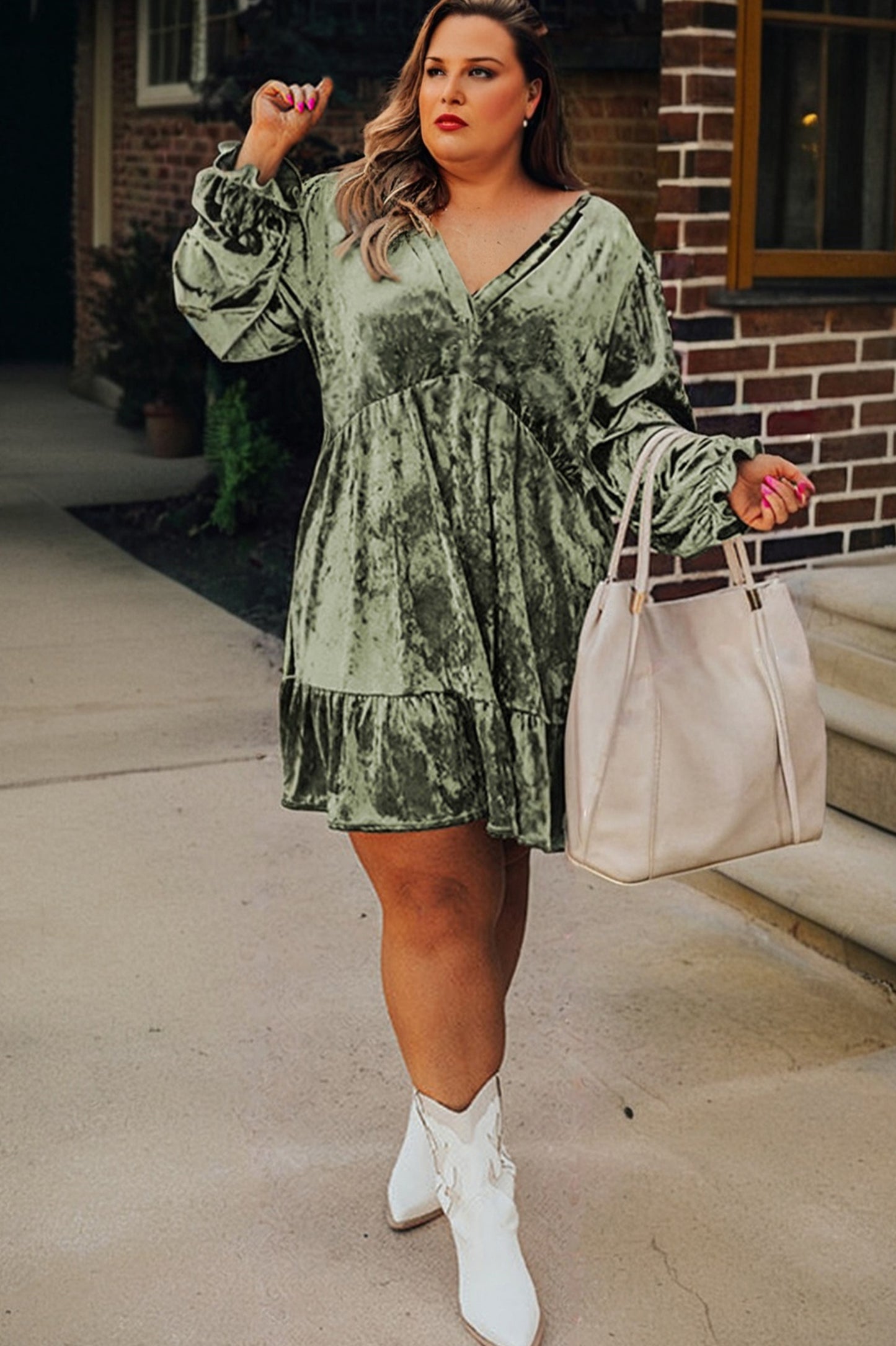 Coffee Plus Size Velvet Babydoll Mini Dress With Puff Sleeve Coffee / 2X / 95%Polyester+5%Elastane by Blue Zone Planet Coffee Plus Size Velvet Babydoll Mini Dress With Puff Sleeve Coffee / 2X / 95%Polyester+5%Elastane by Blue Zone Planet