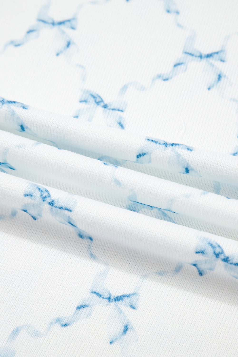 Sky Blue Bow Knot Geometric Print Lettuce Trim Two Piece Lounge Set-Loungewear & Sleepwear/Loungewear-[Adult]-[Female]-2022 Online Blue Zone Planet